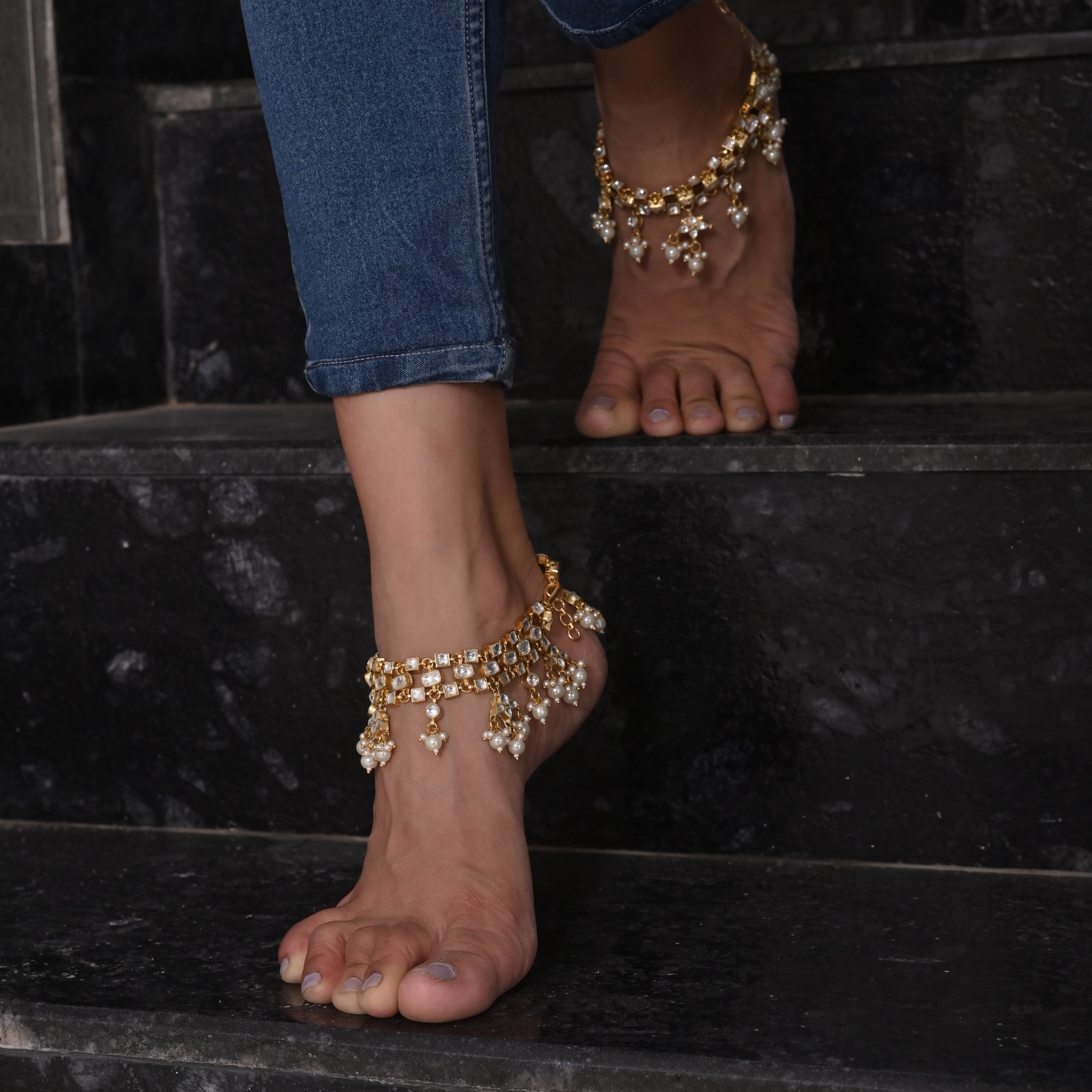 Jose Gold Plated Kundan Anklets