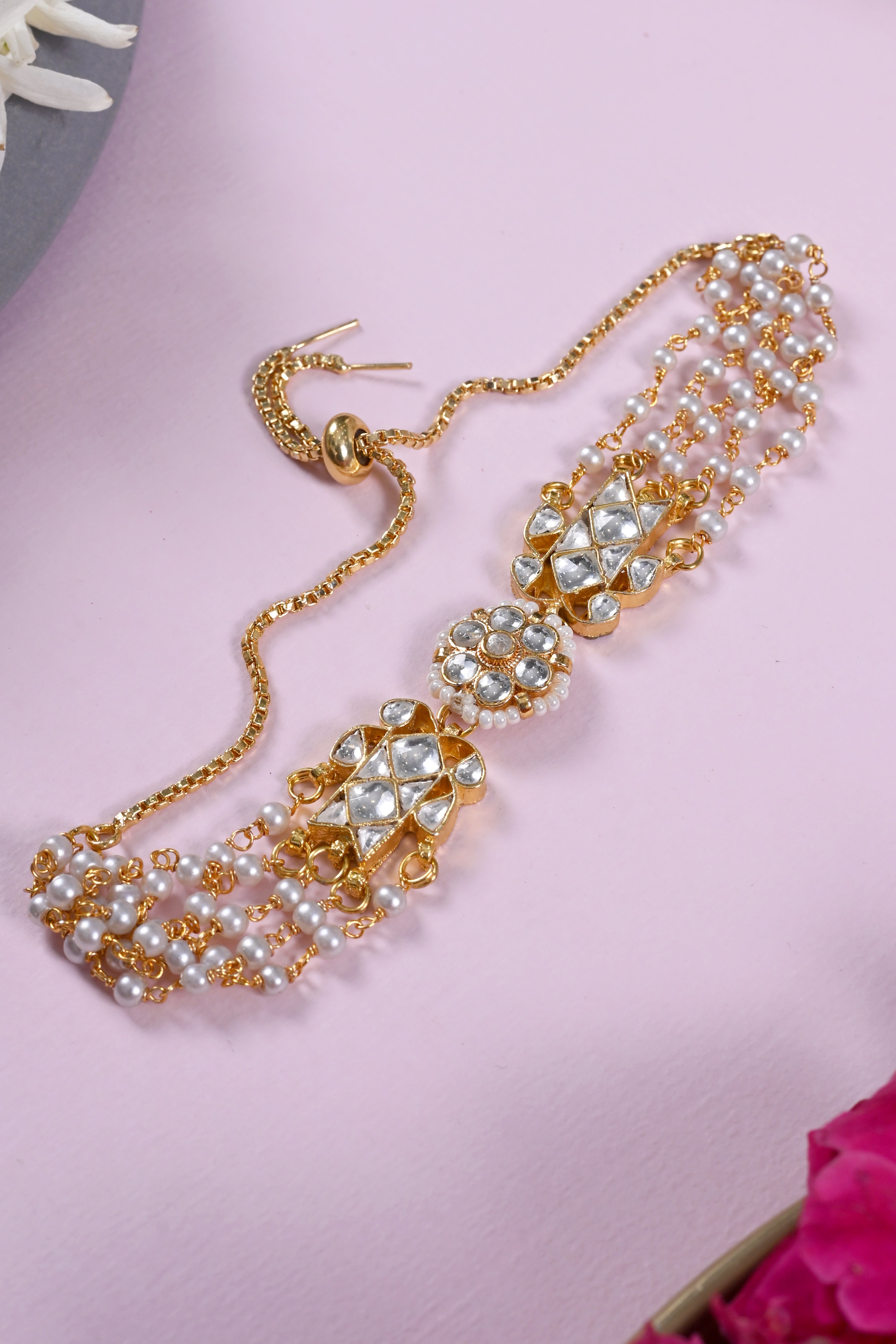 SJRB1043- White Colour Gold Plated Jadau Kundan Rakhi