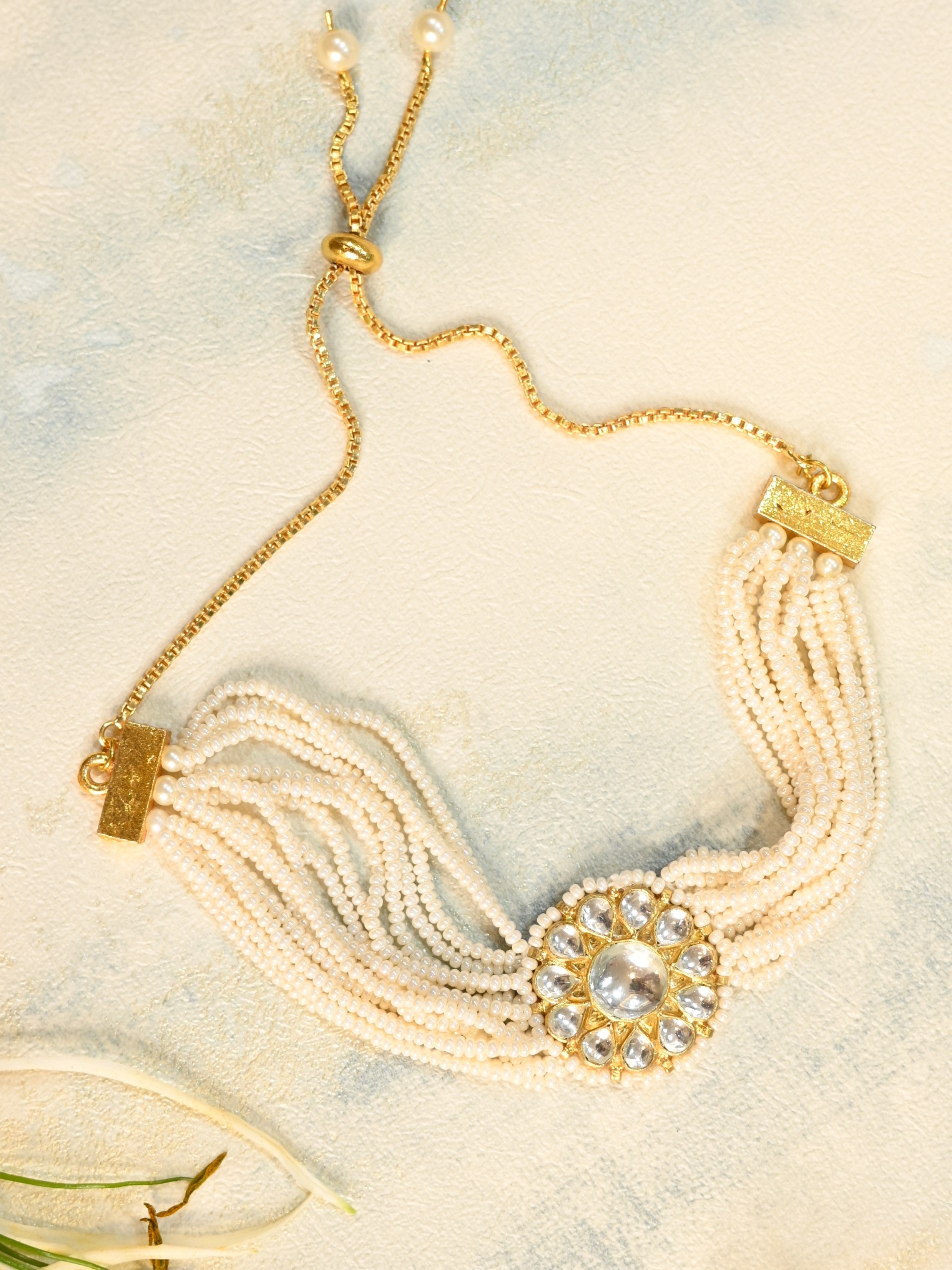 SJRB1016- White Colour Gold Plated Jadau Kundan Rakhi
