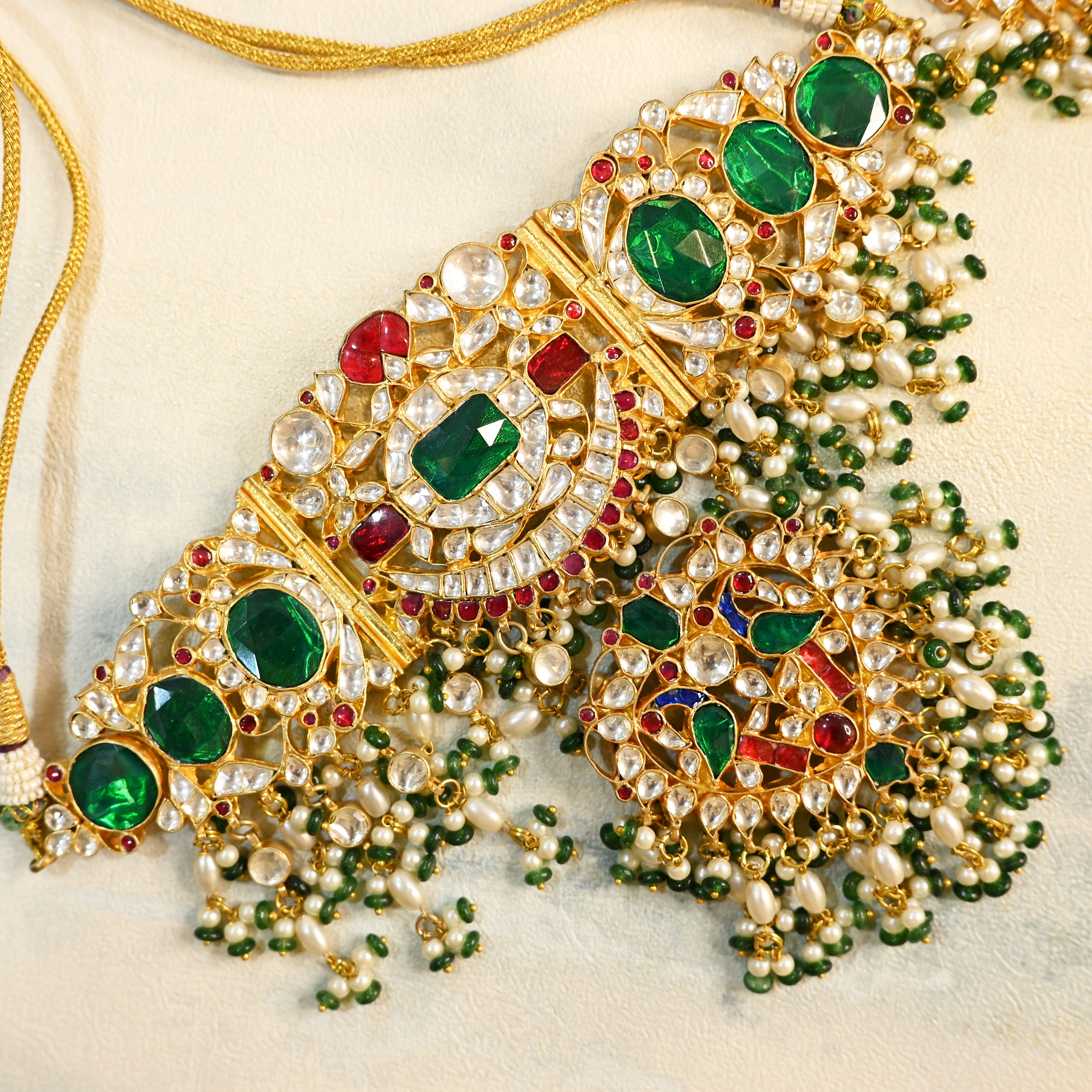 SJN1074- Multi Colour Gold Plated Jadau Kundan Choker with Earrings