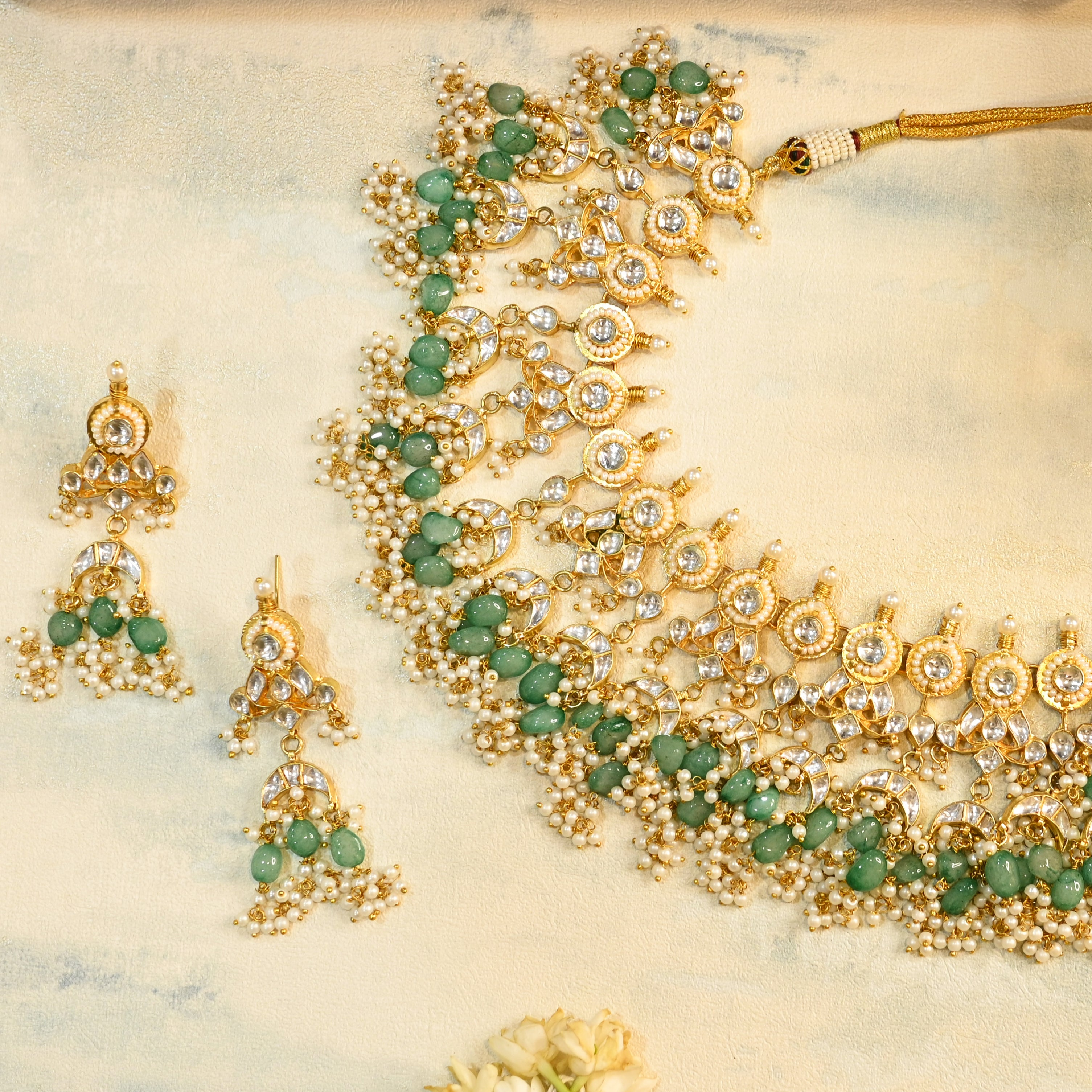 SJN1075- White Colour Gold Plated Jadau Kundan Necklace with Earrings