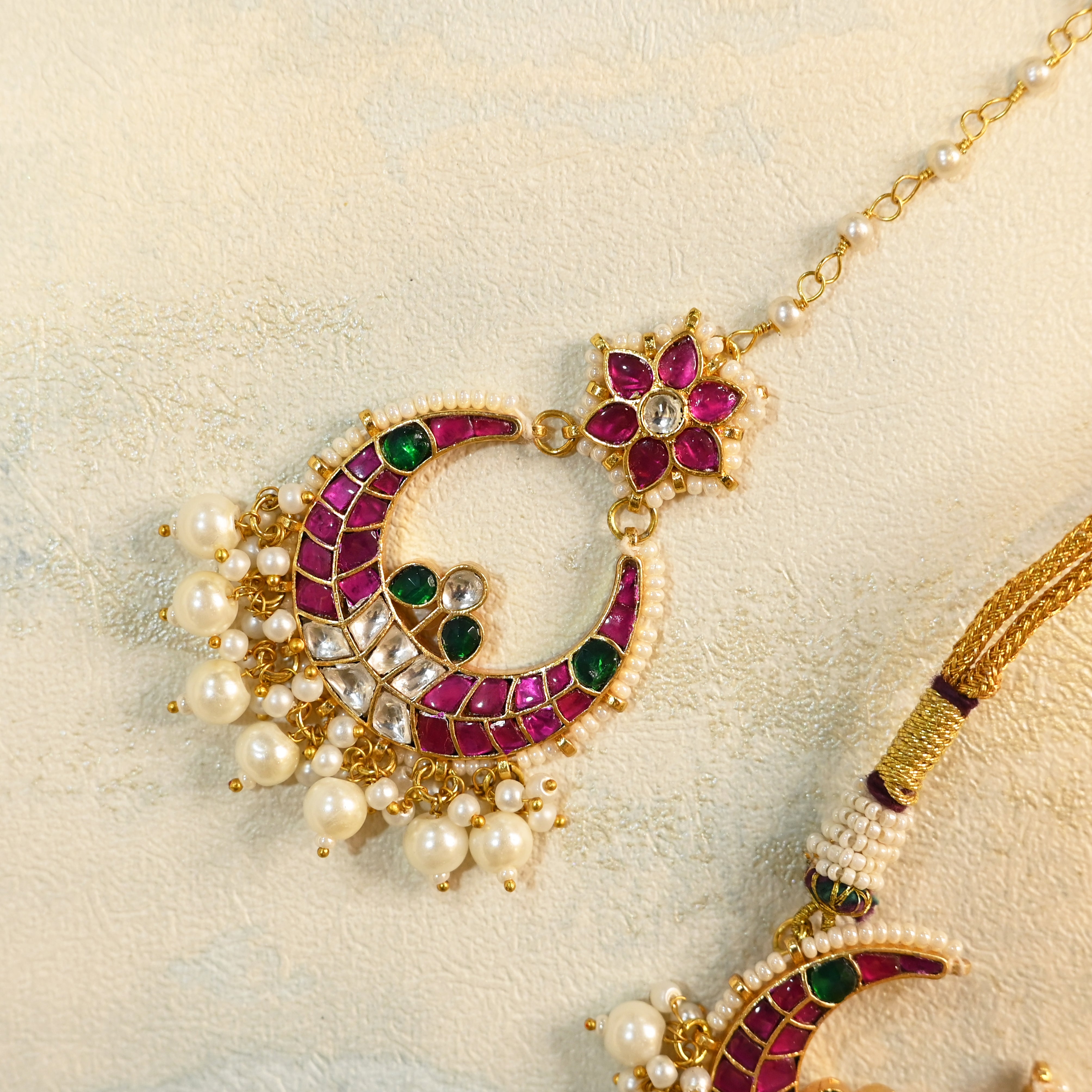 SJN1076- Multi Colour Gold Plated Jadau Kundan Choker Set with Tika