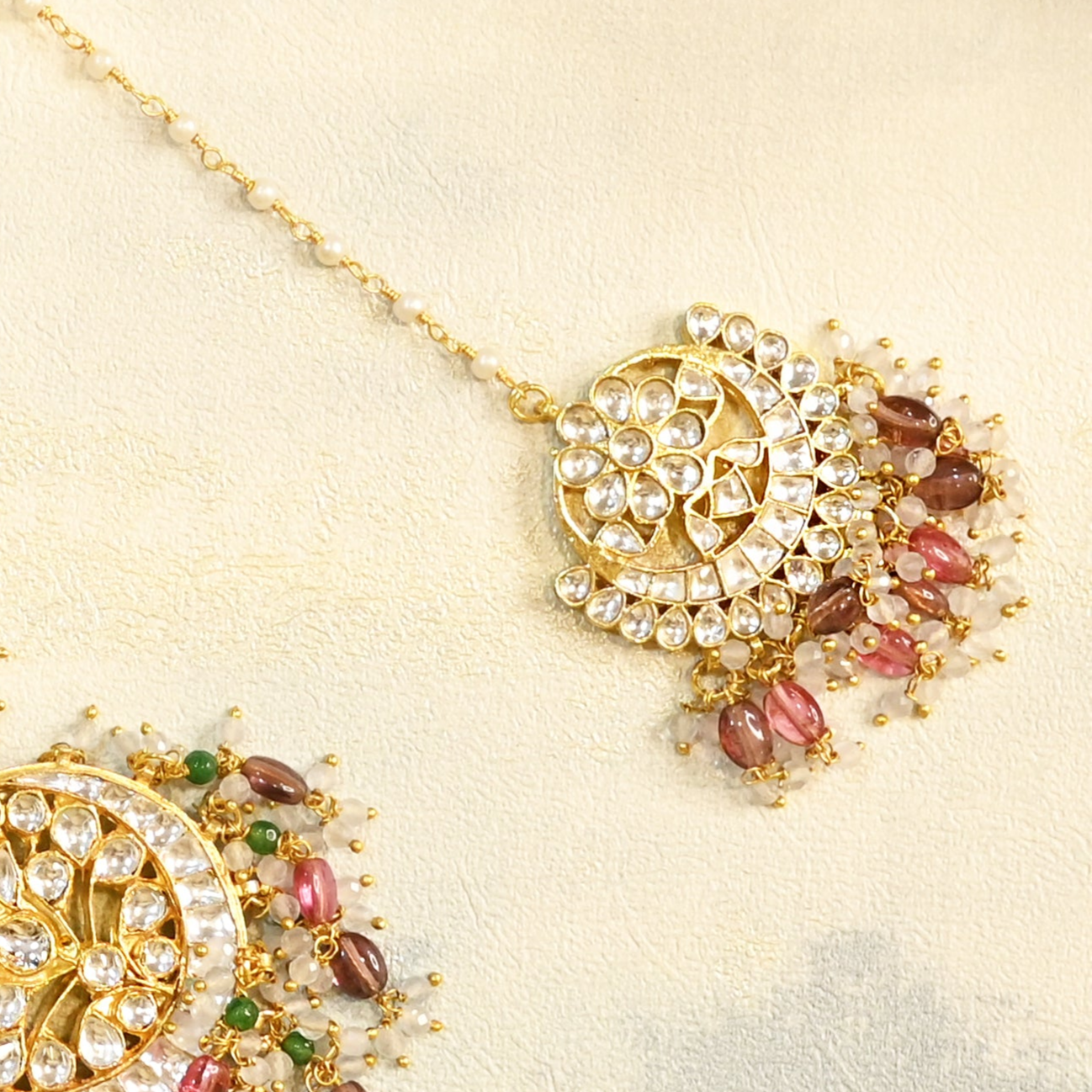 SJN1077- White Colour Gold Plated Jadau Kundan Necklace Set with Tika