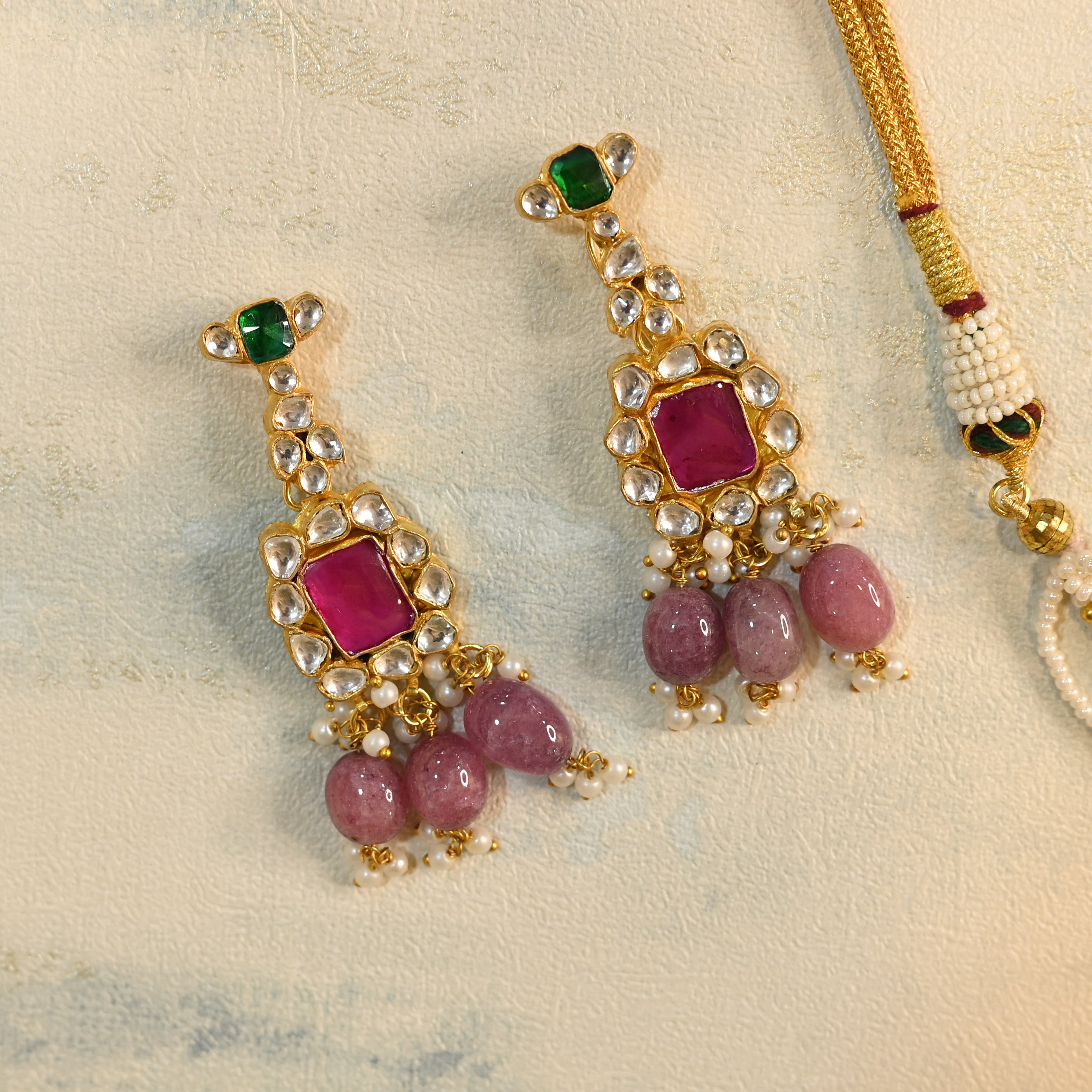 SJN1078- Multi Colour Gold Plated Jadau Kundan Choker with Earrings