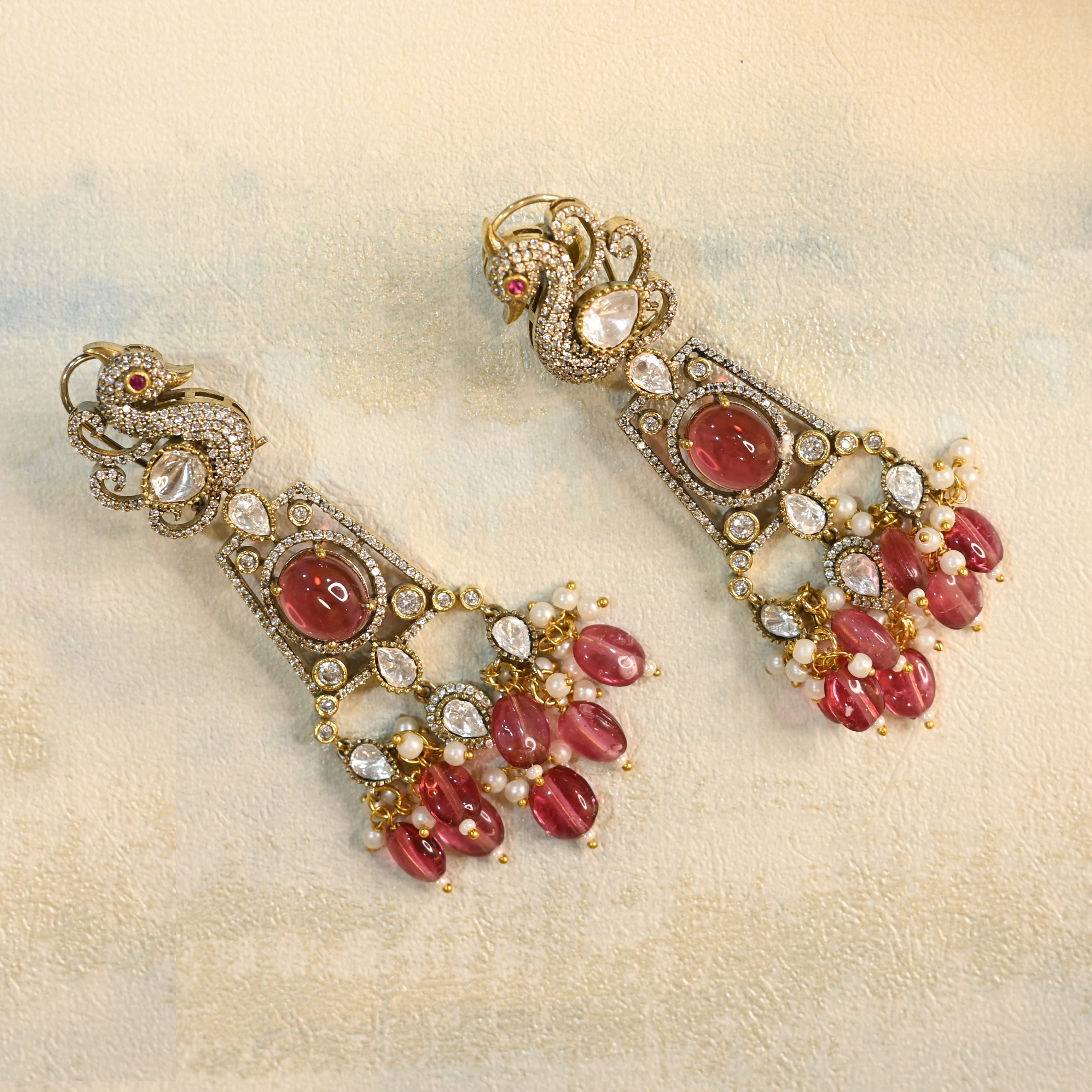 SJN1080- Pink Colour Faux Polki Choker with Earrings