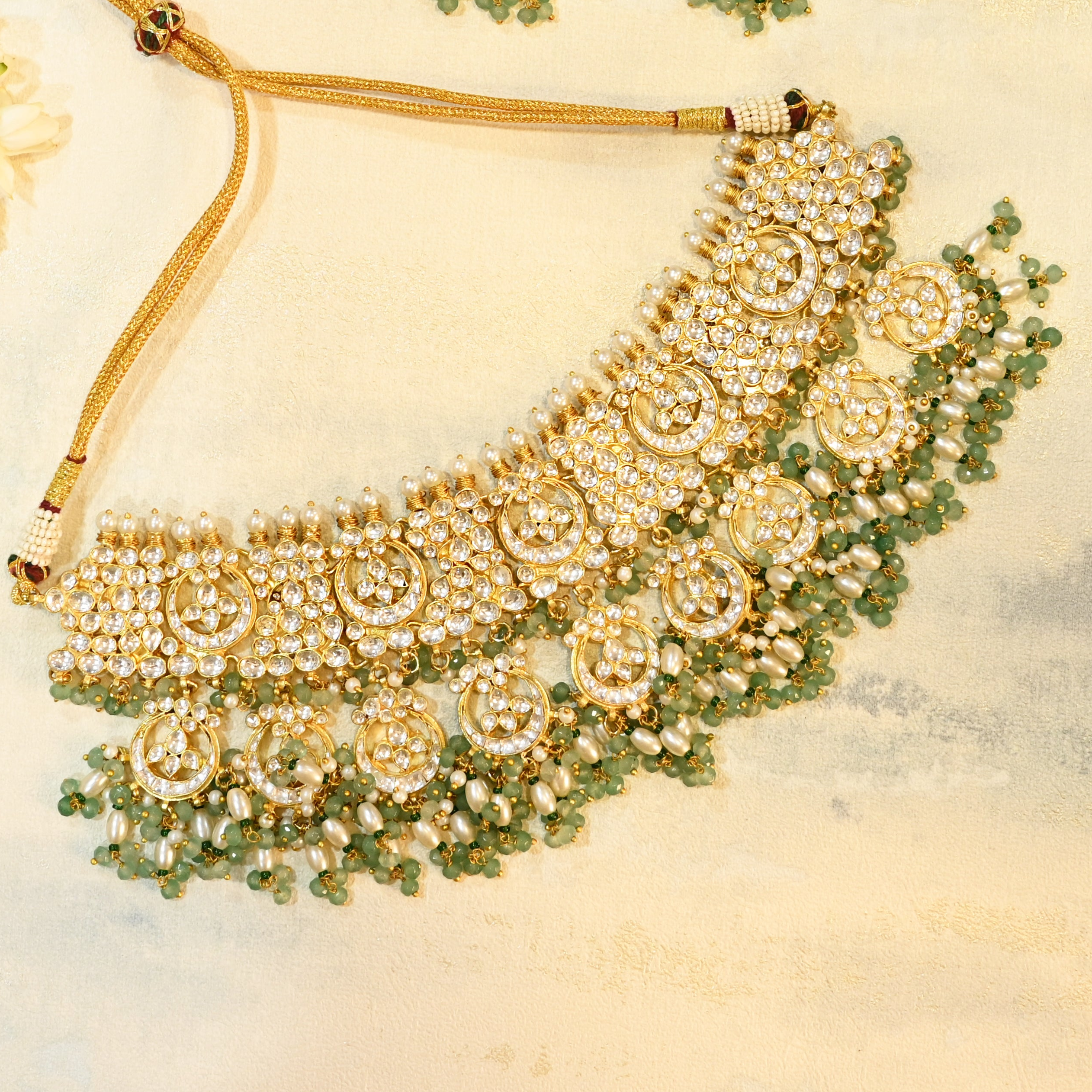 SJN1073- White Colour Gold Plated Jadau Kundan Necklace with Earrings