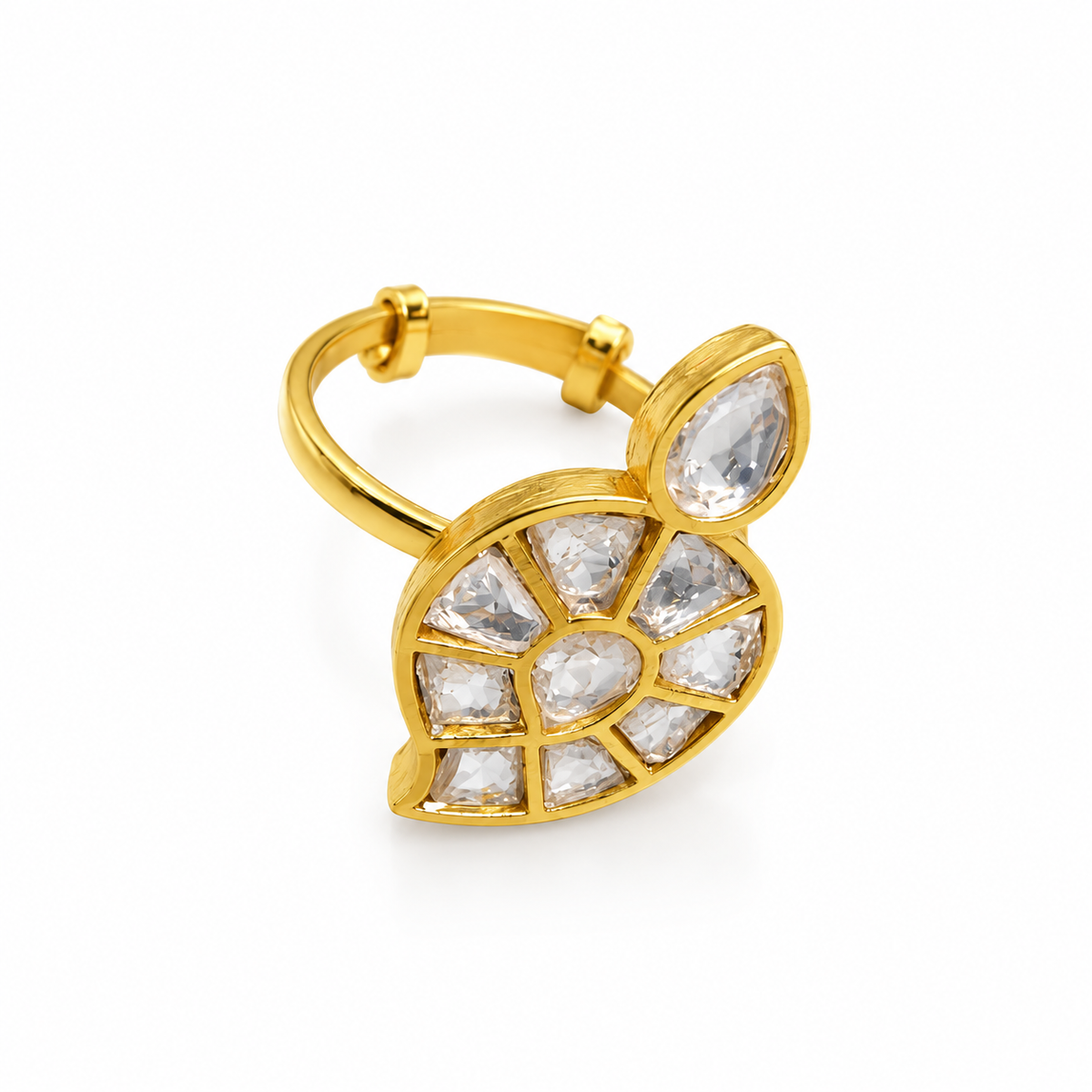 SJR0013- White Colour Gold Plated Jadau Kundan Ring