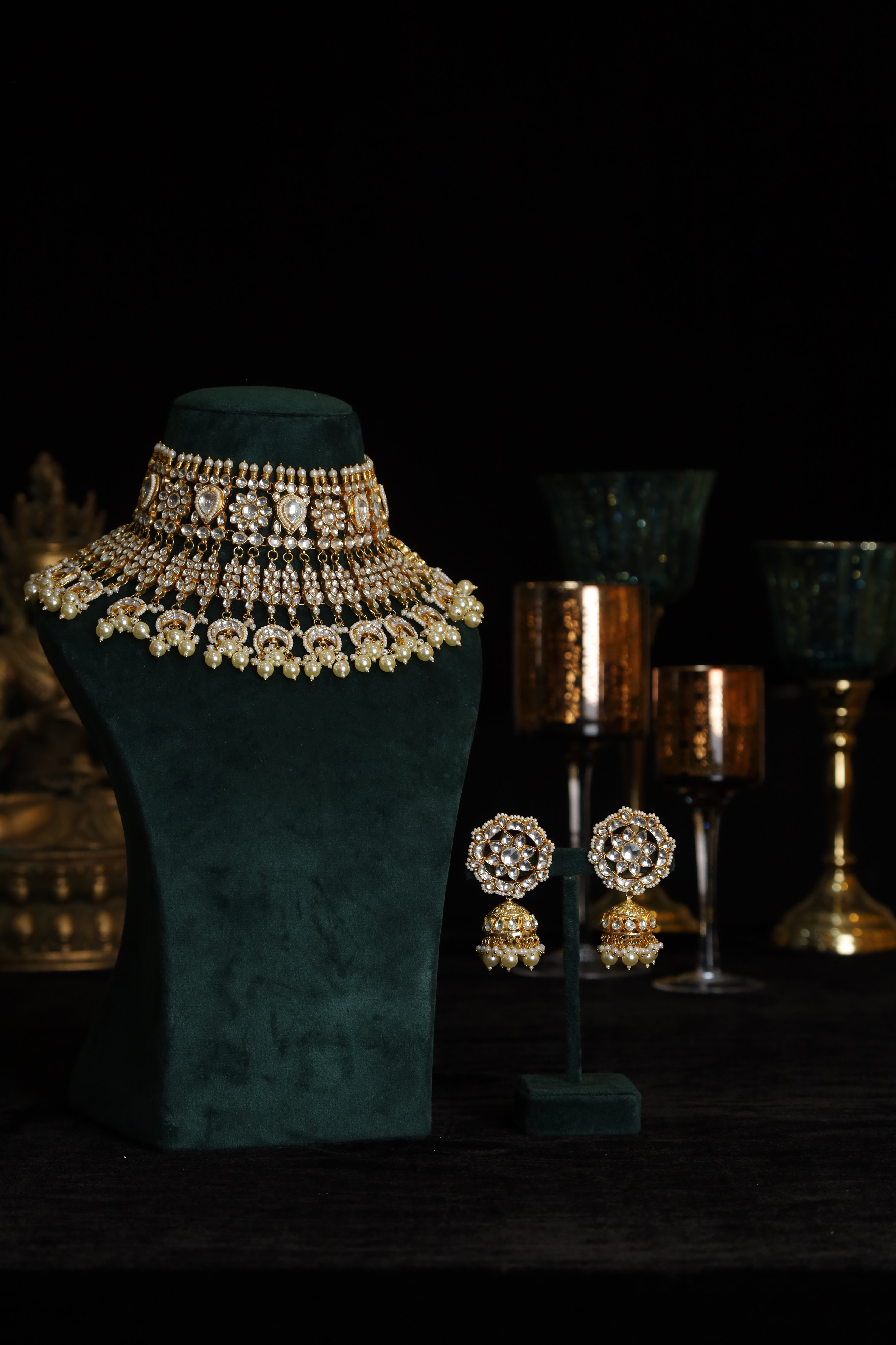 SJN1207- White Colour Gold Plated Jadau Kundan Necklace with Earrings