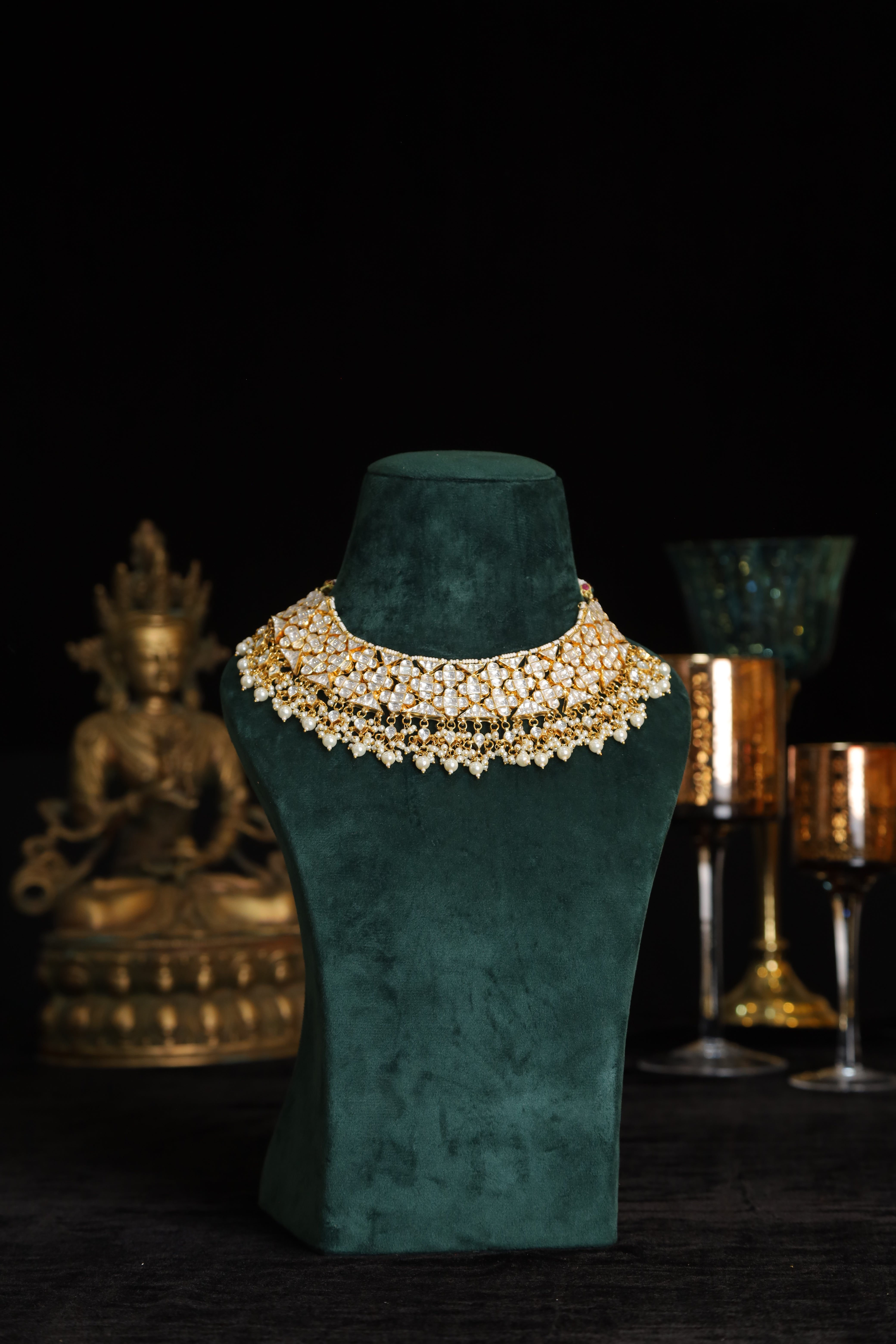 SJN1213- White Colour Gold Plated Jadau Kundan Necklace