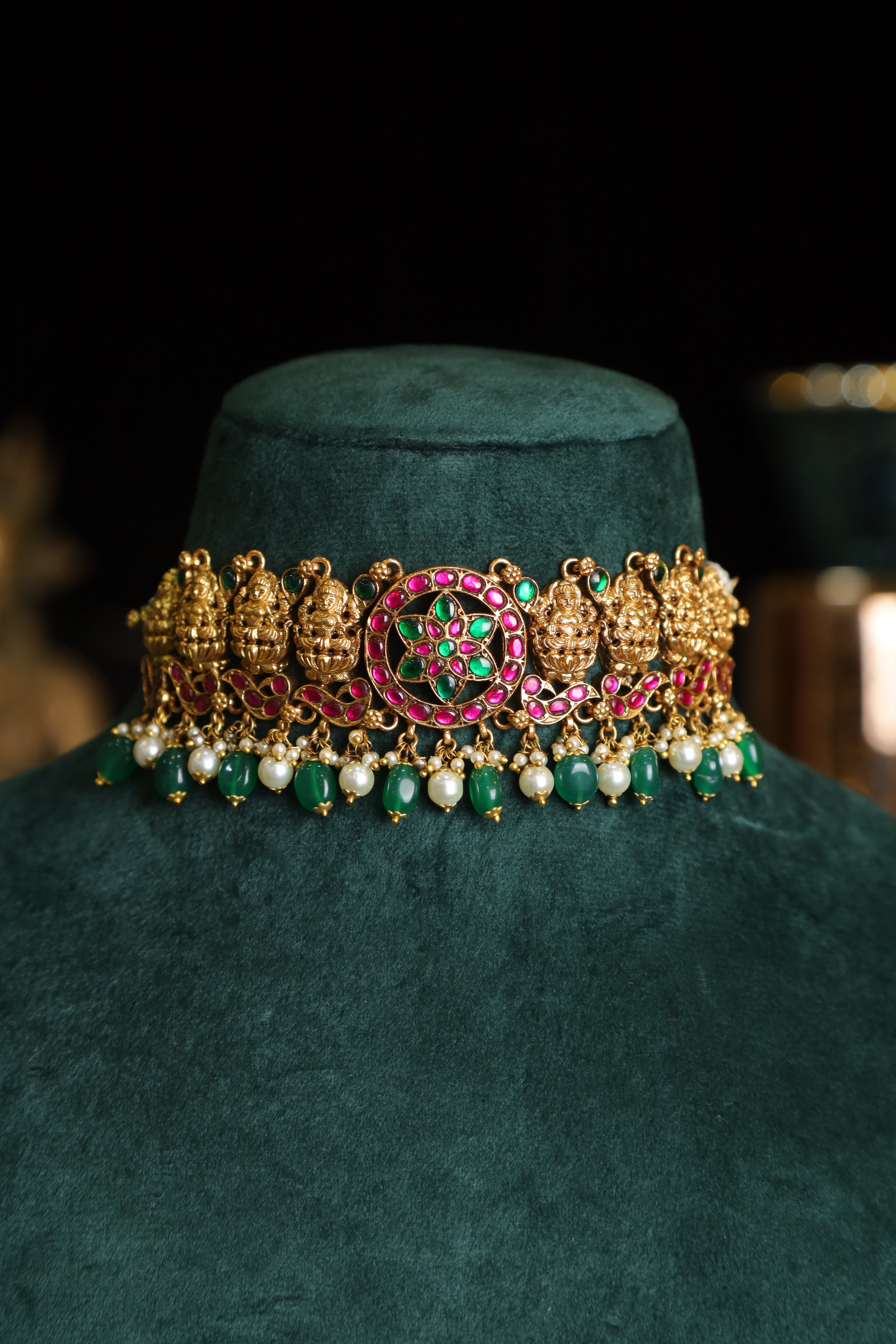 SJN1226- Multi Colour Gold Plated Jadau Kundan Temple Choker