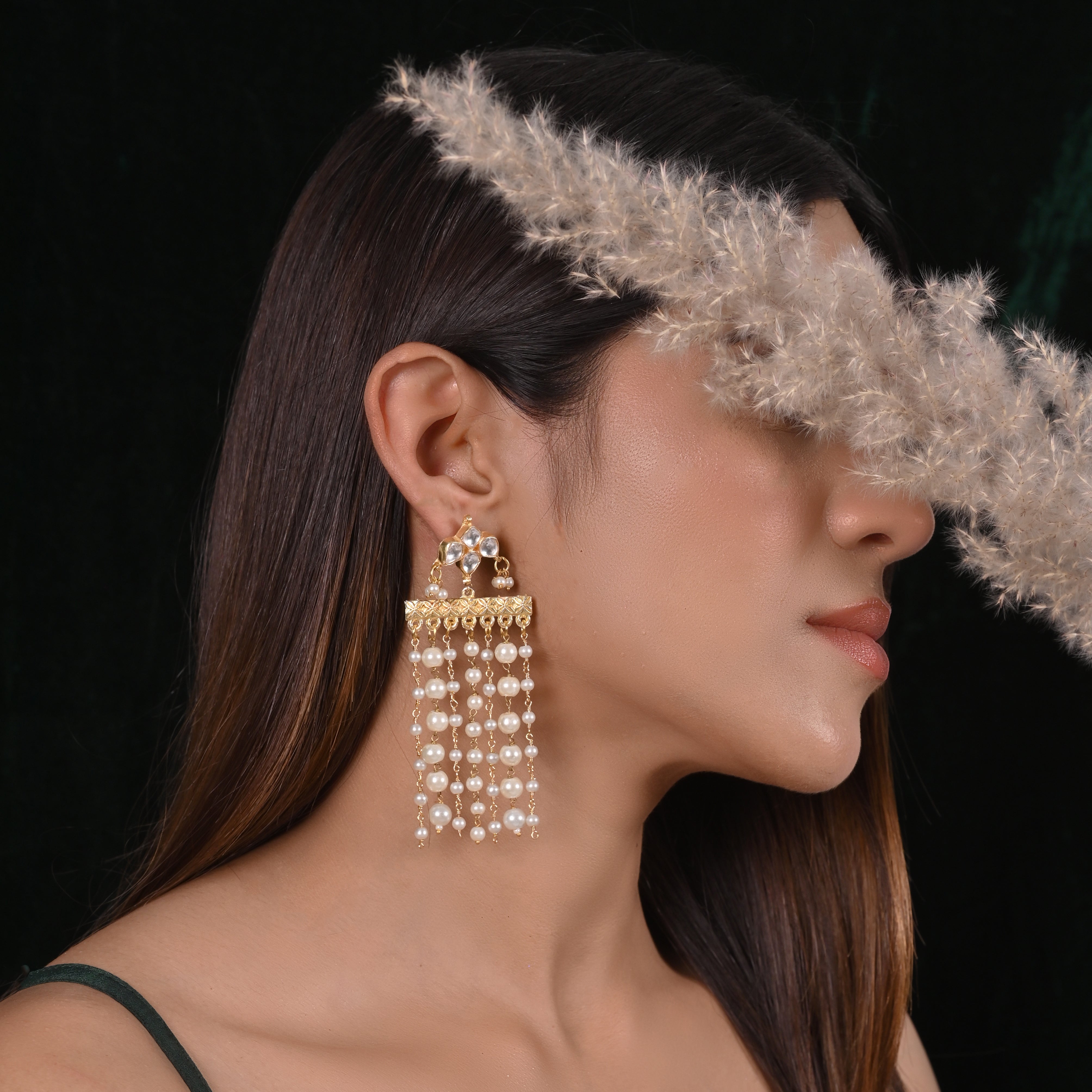 SJE004- White Colour Gold Plated Jadau Kundan Dangler Earrings wore by Dipali Patel
