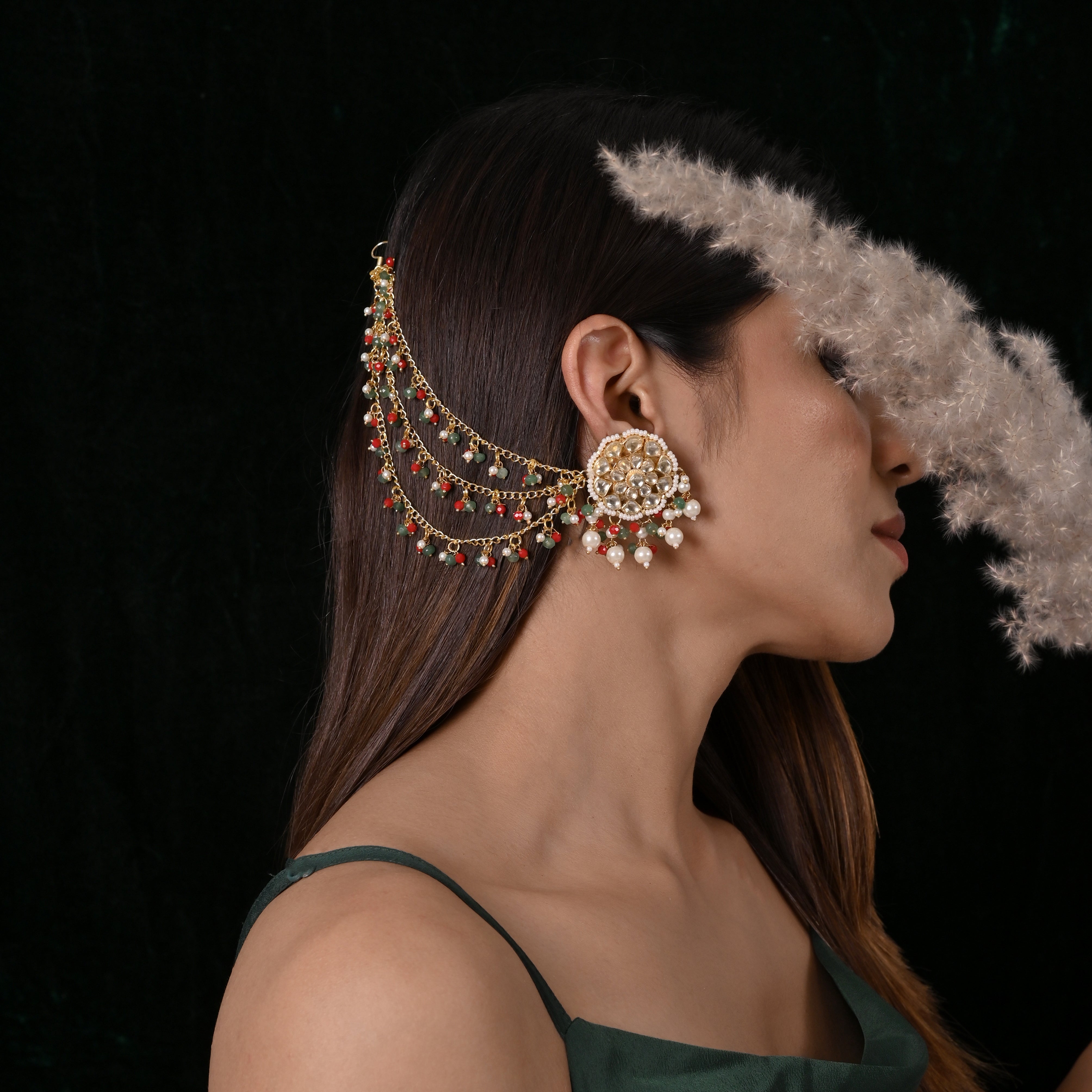 Kimaya Kundan Studs with Kaanchain