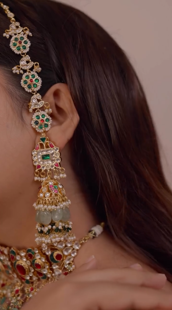 SJN1166- Multi Colour Gold Plated Jadau Kundan Bridal Choker With Earrings