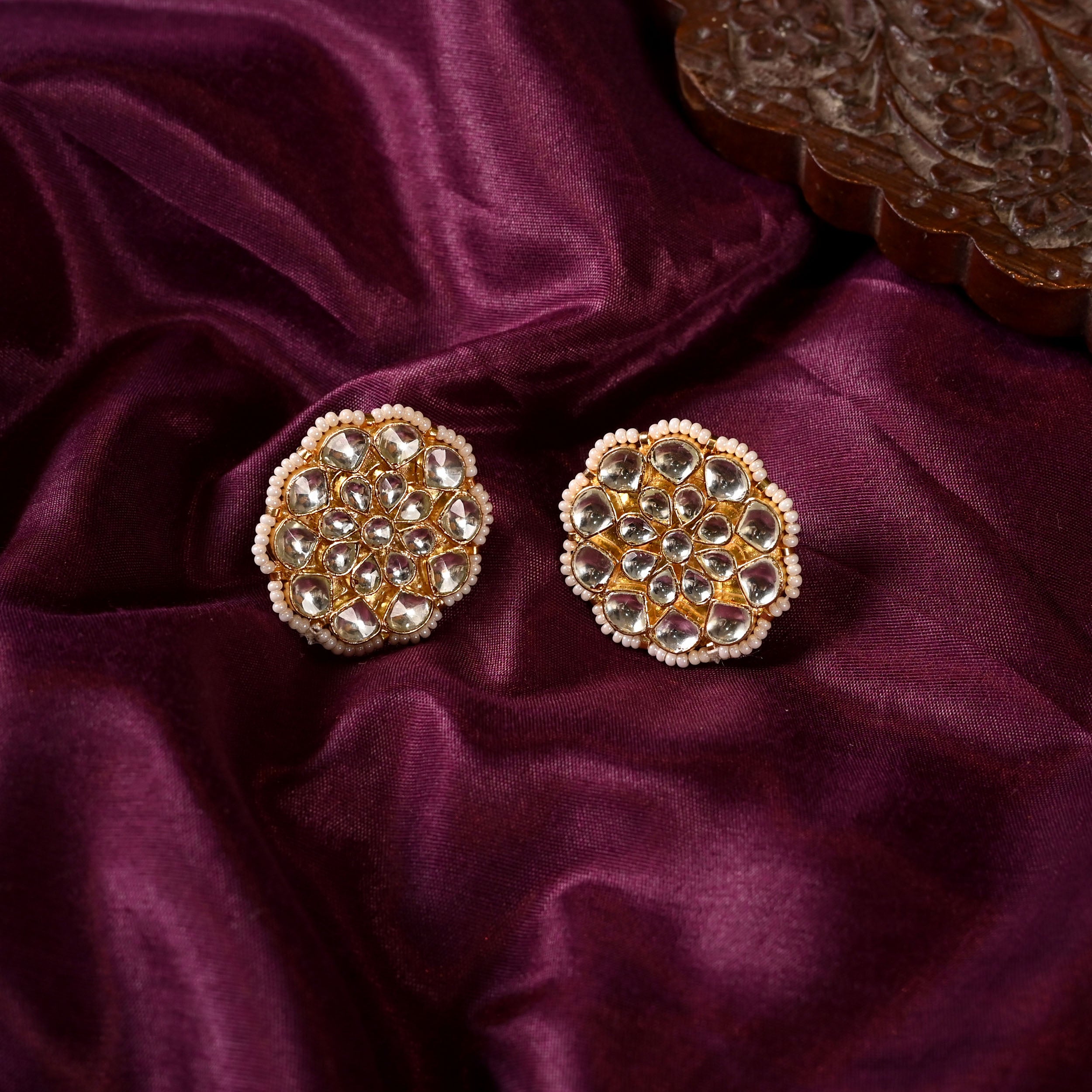 SJE1034- White Colour Gold Plated Jadau Kundan studs Earrings