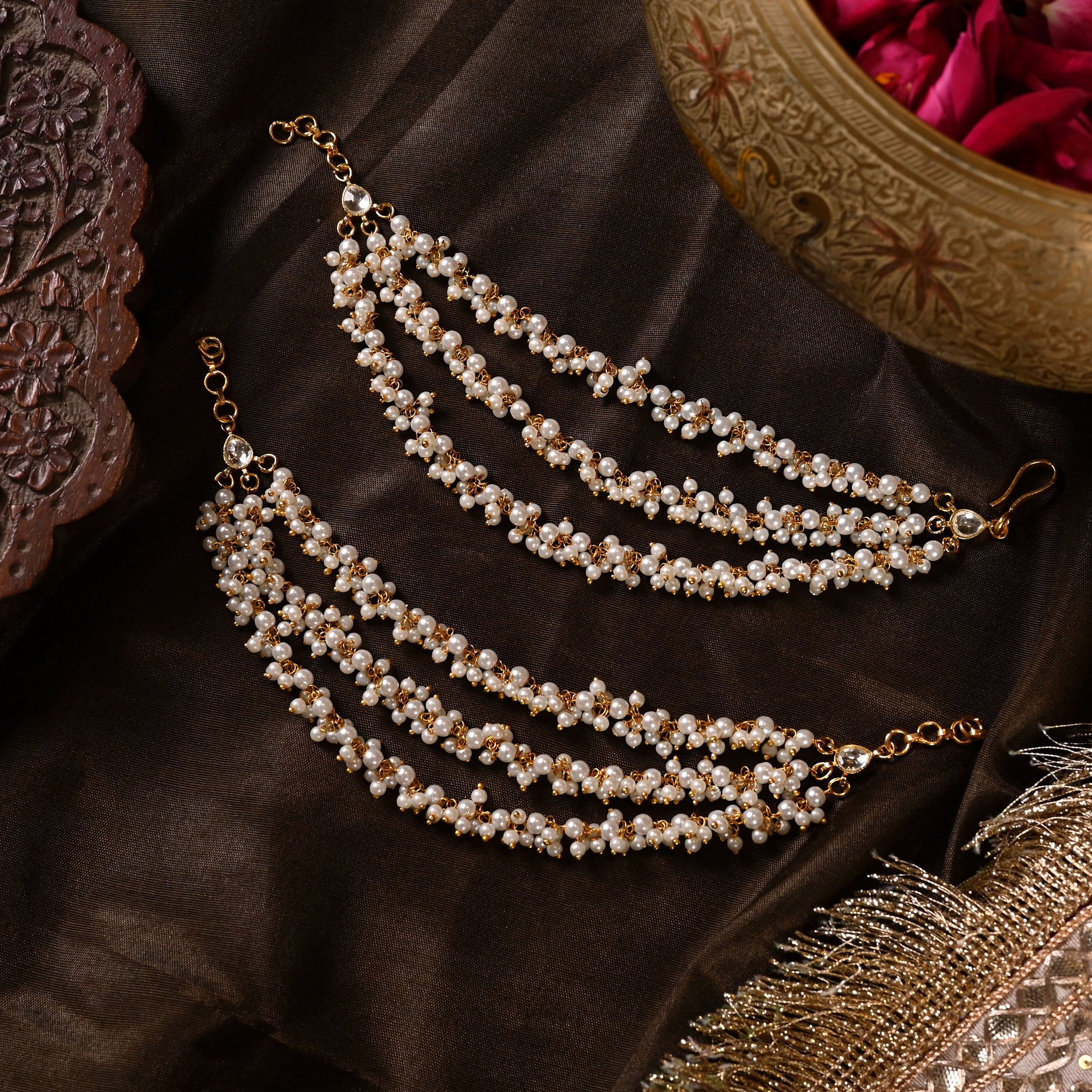 SJKC0001- White Colour Gold Plated Jadau Kundan kanchain