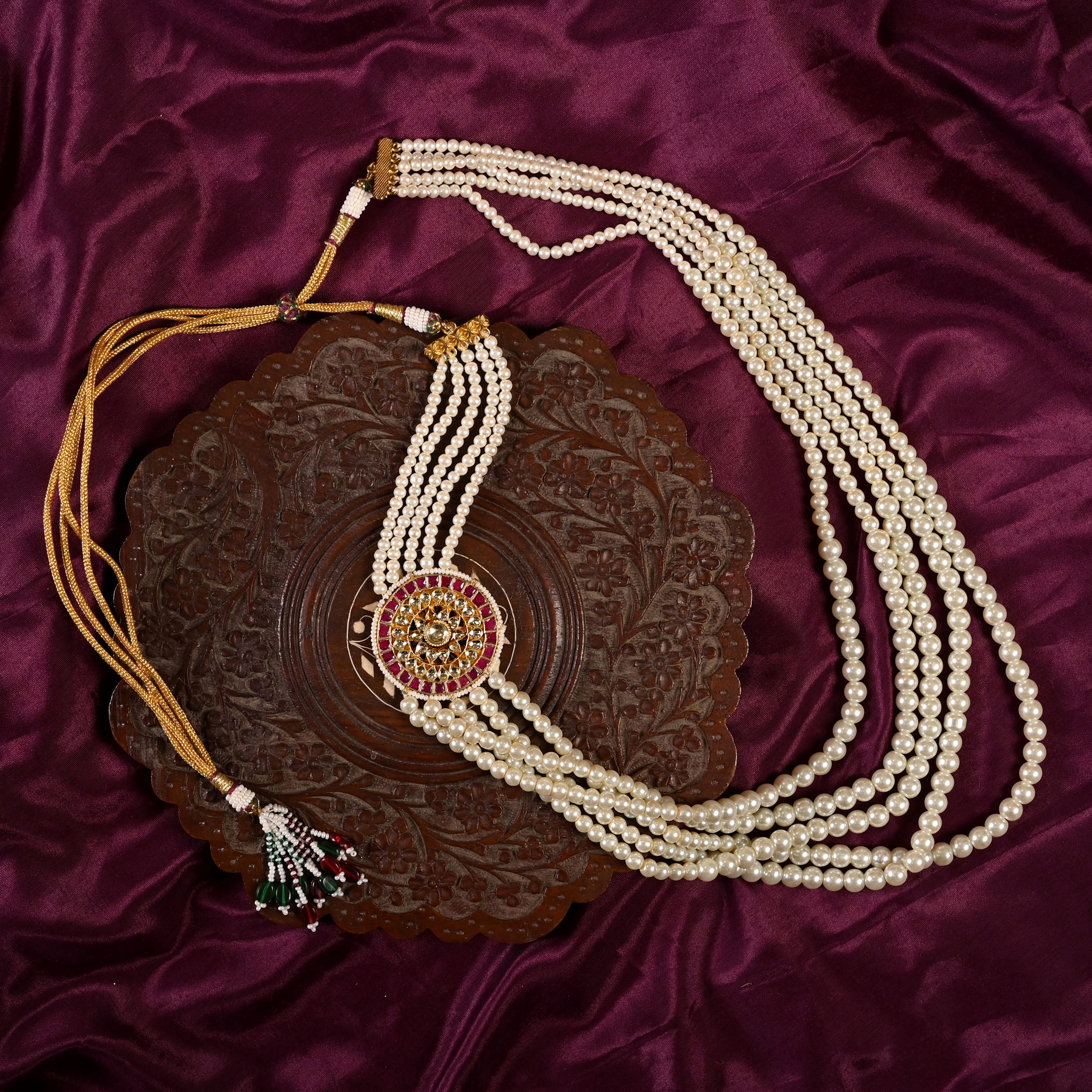 SJGM0002- Multi Colour Gold Plated Jadau Kundan Groom Mala