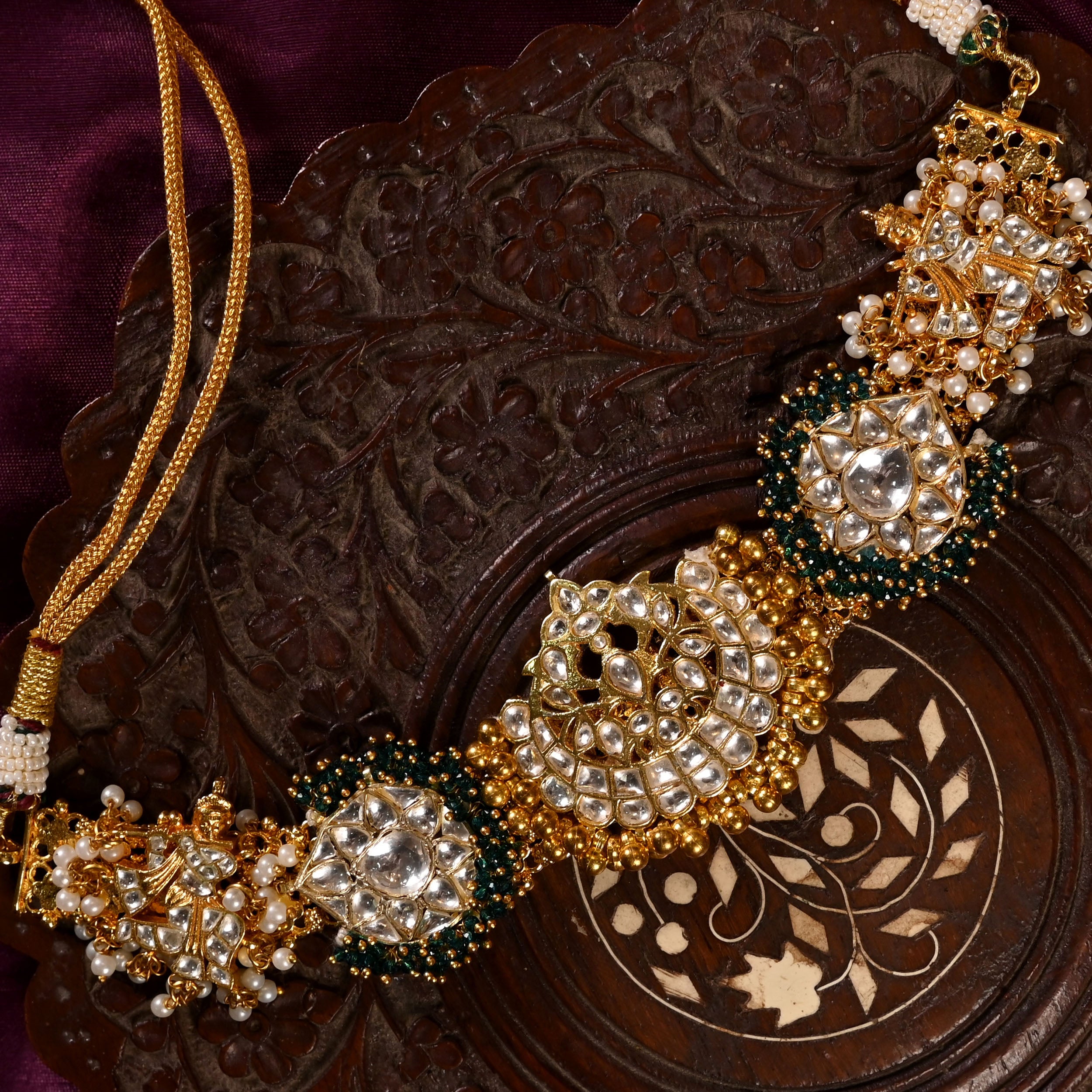 SJN1085- Multi Colour Gold Plated Jadau Kundan Fusion Choker with Earrings