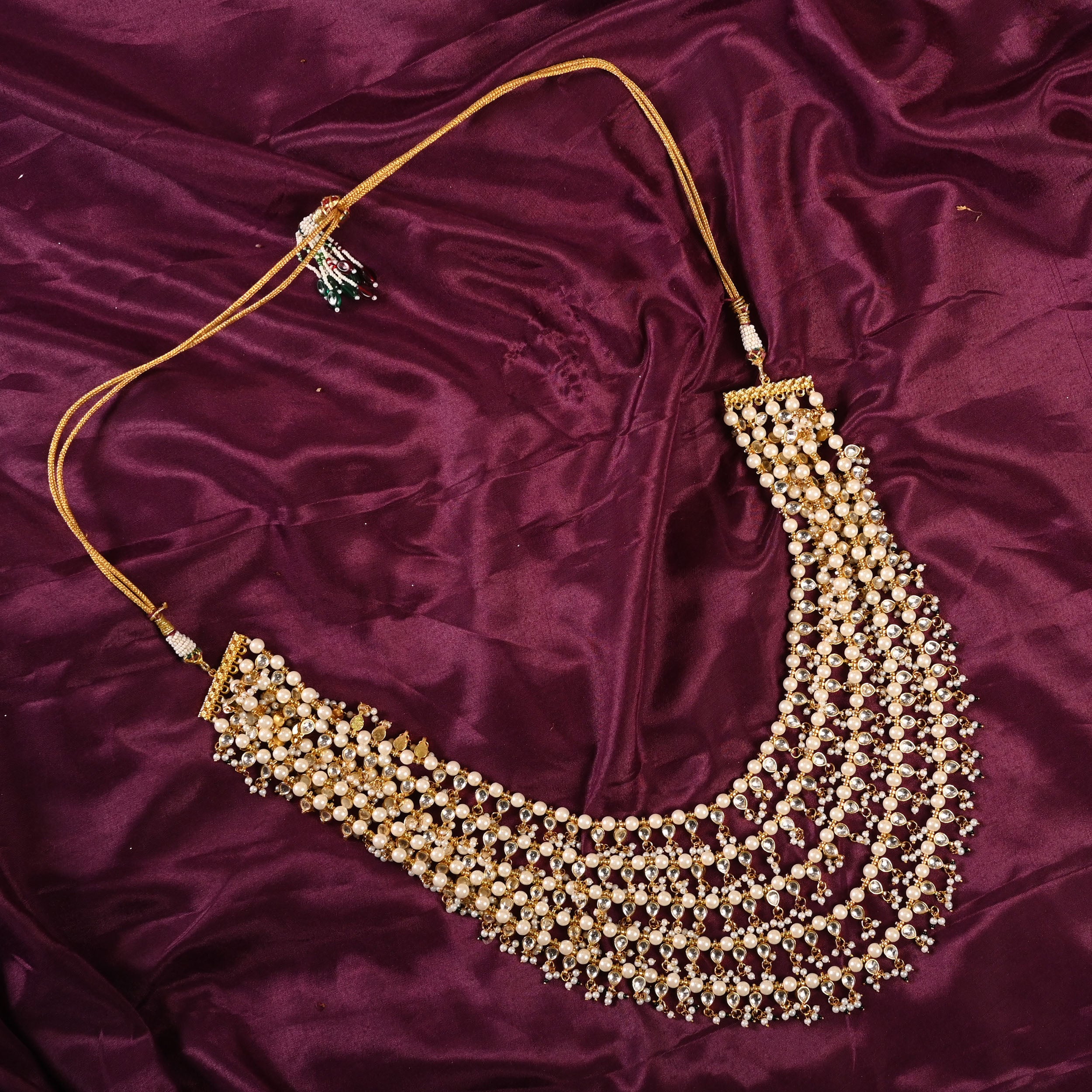 SJGM0003- White Colour Gold Plated Jadau Kundan Groom Mala