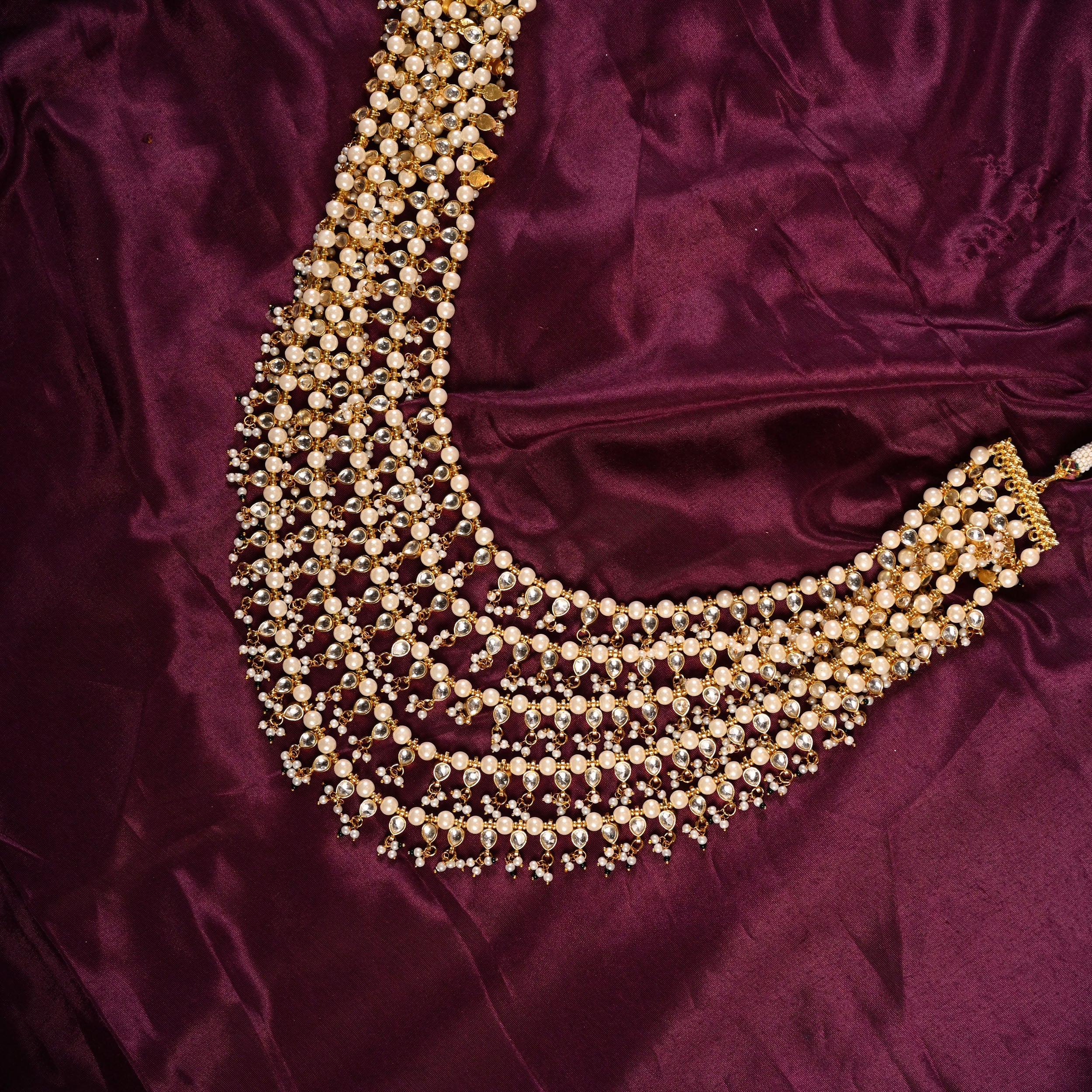 SJGM0003- White Colour Gold Plated Jadau Kundan Groom Mala