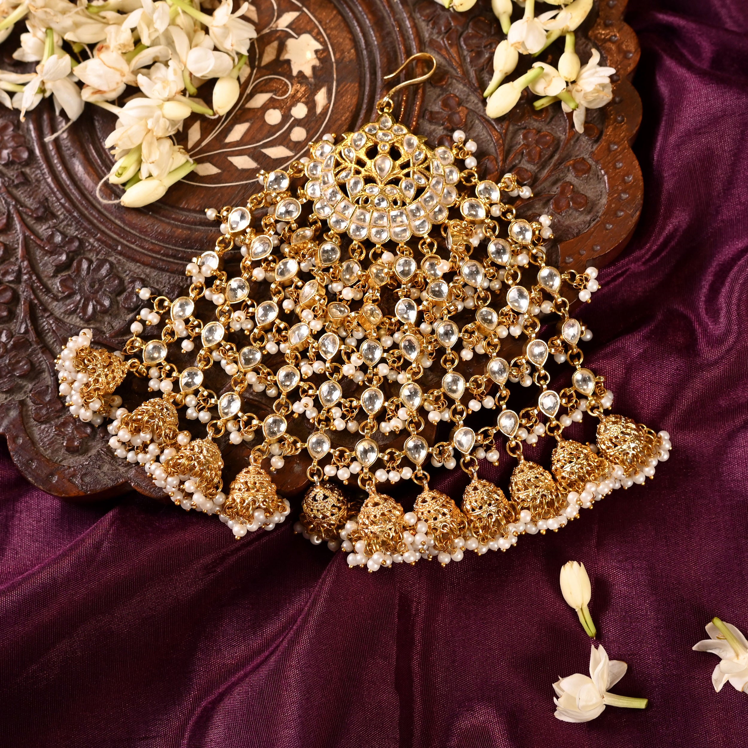 SJPA1004- White Colour Gold Plated Jadau Kundan Passa