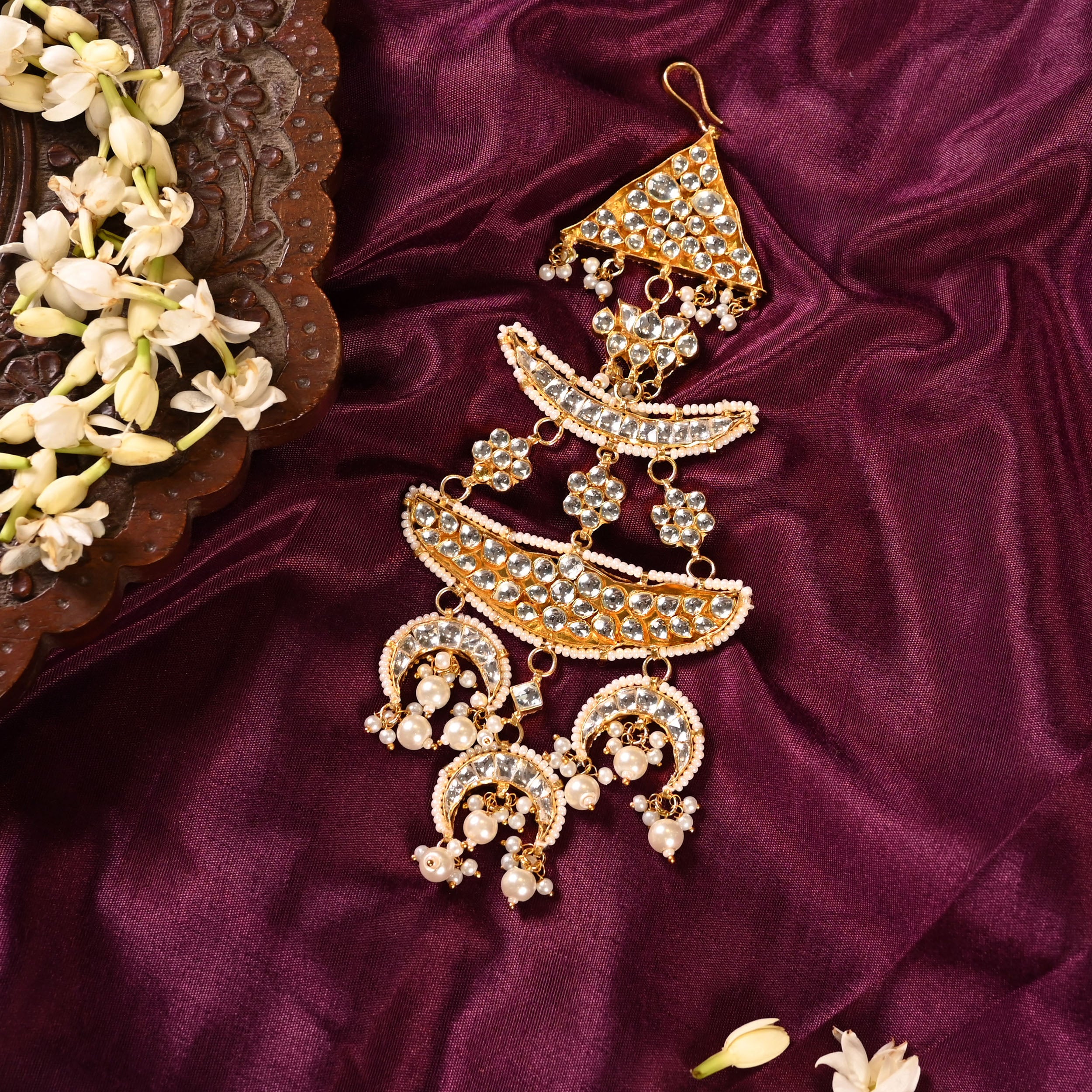 SJPA1006- White Colour Gold Plated Jadau Kundan Passa