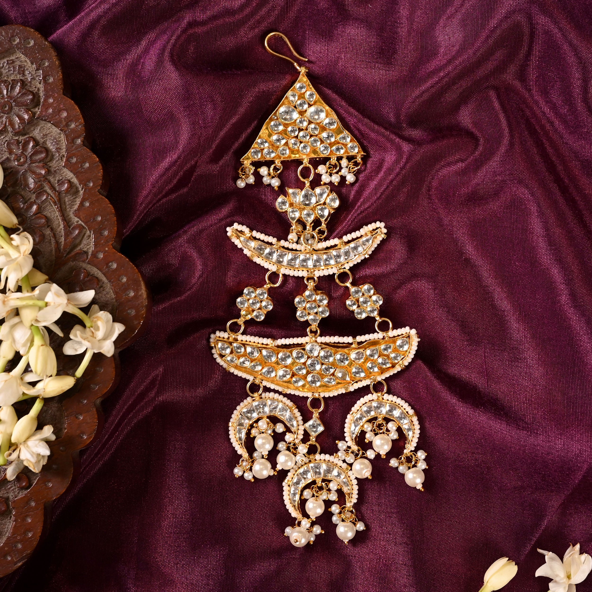 SJPA1006- White Colour Gold Plated Jadau Kundan Passa