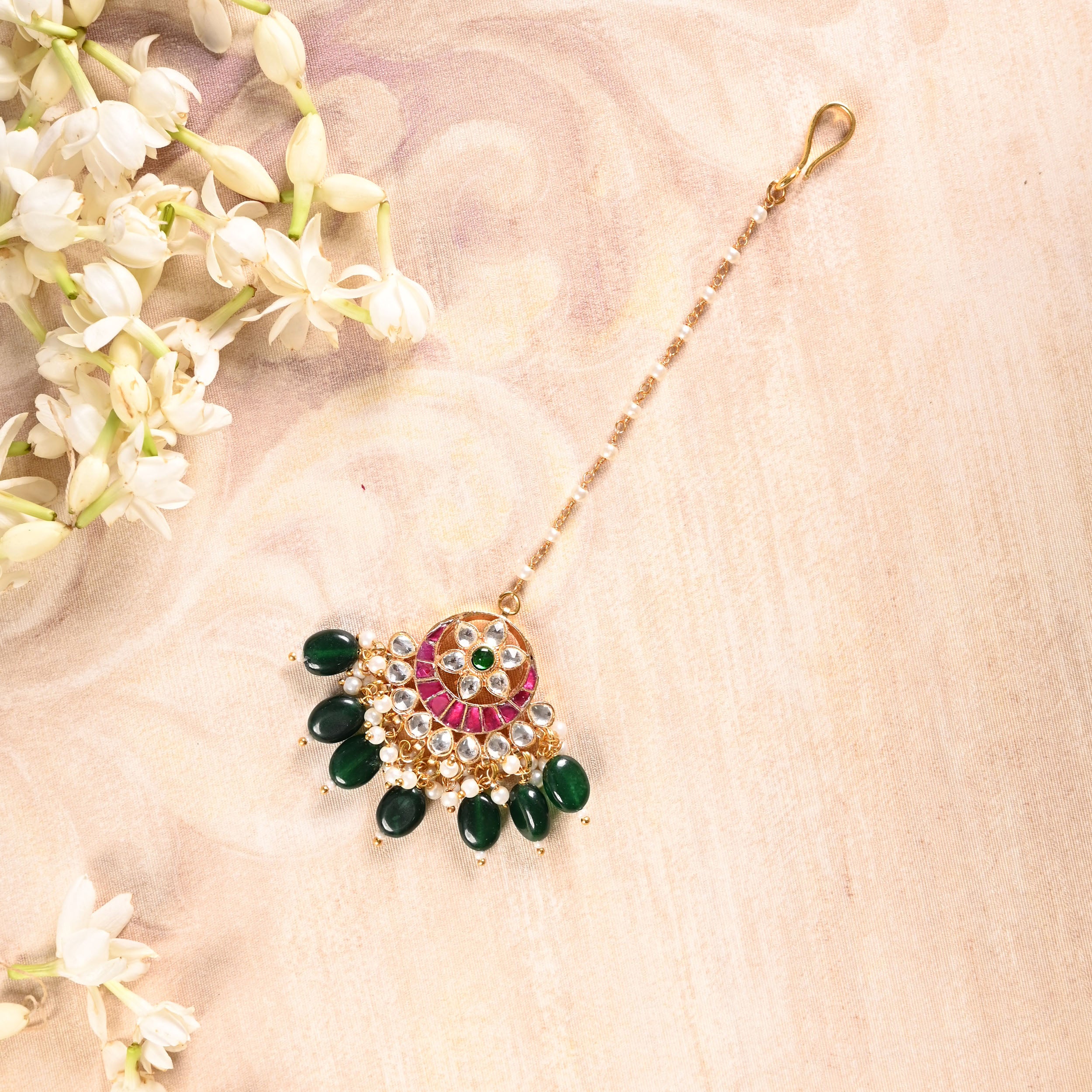 SJT1011- Multi Colour Gold Plated Jadau Kundan Maang Tika