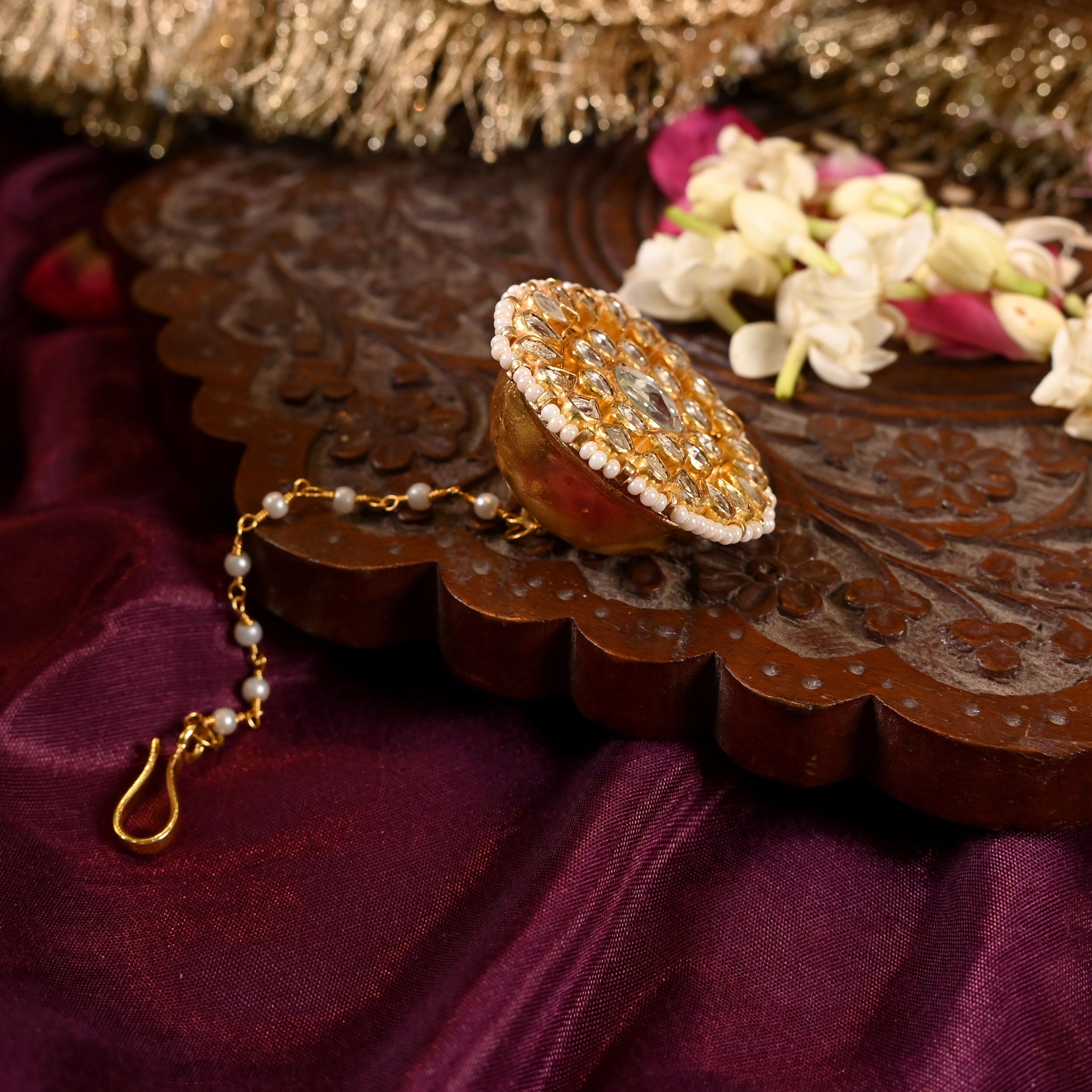 SJT1007- White Colour Gold Plated Jadau Kundan Borla