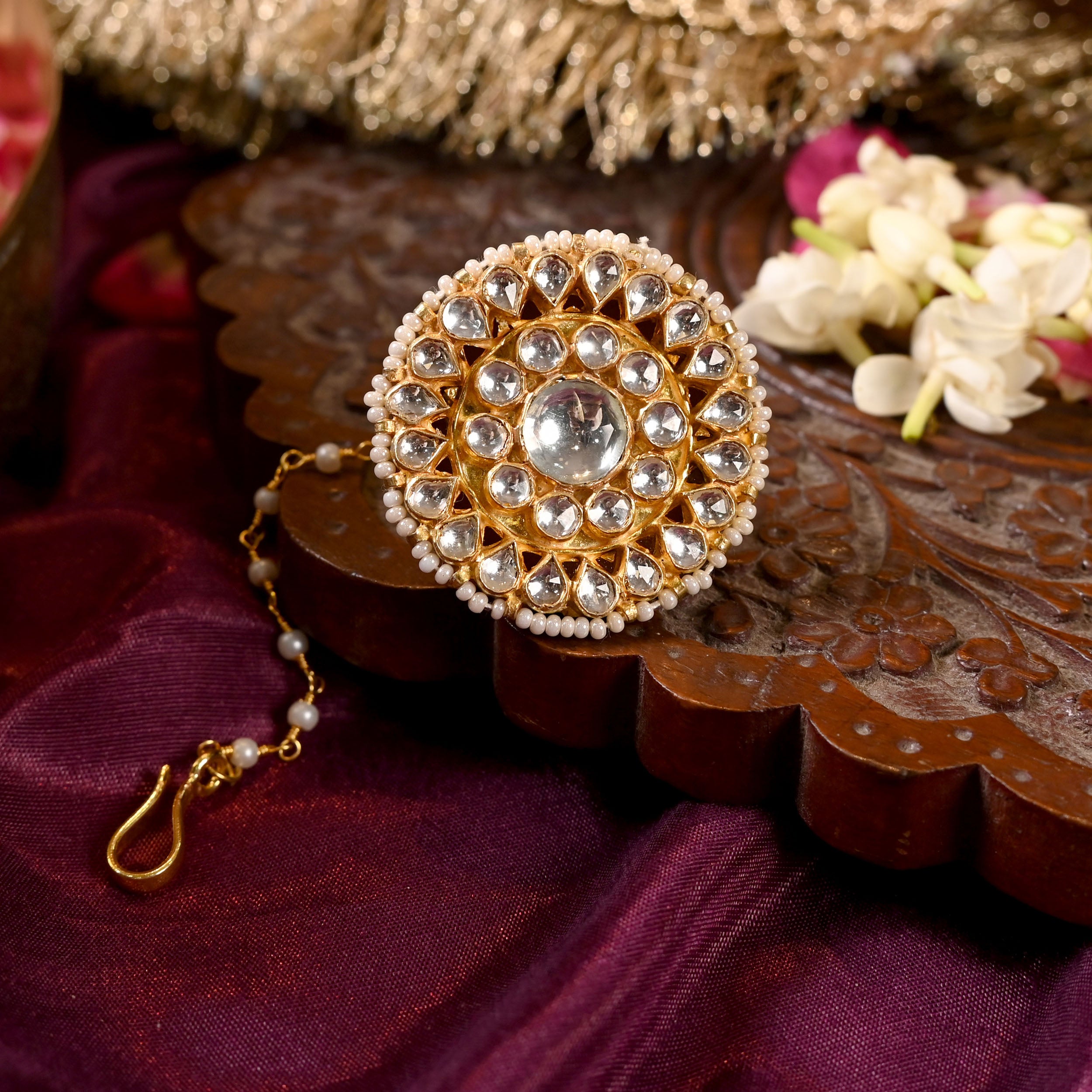SJT1007- White Colour Gold Plated Jadau Kundan Borla