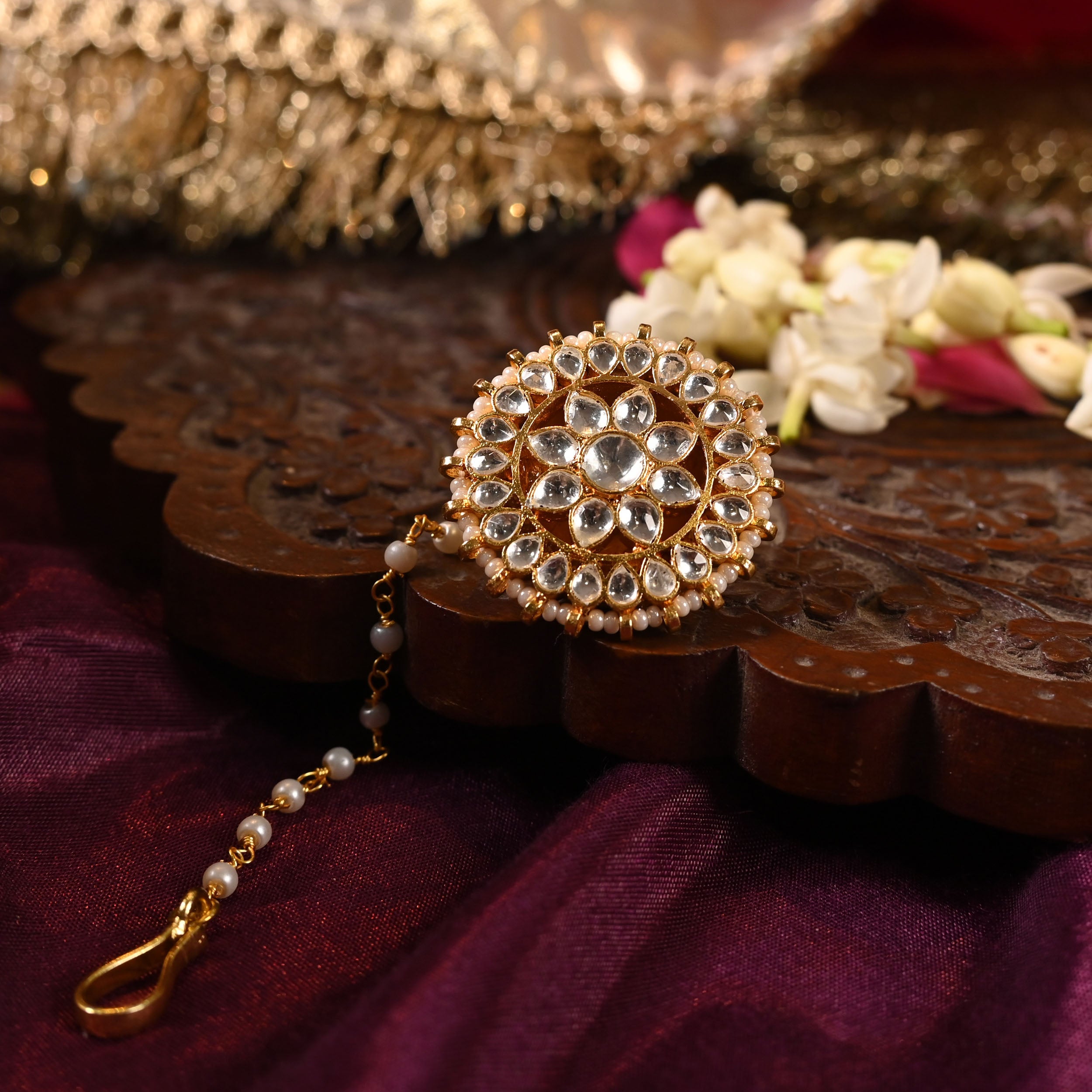 SJT1008- White Colour Gold Plated Jadau Kundan Borla