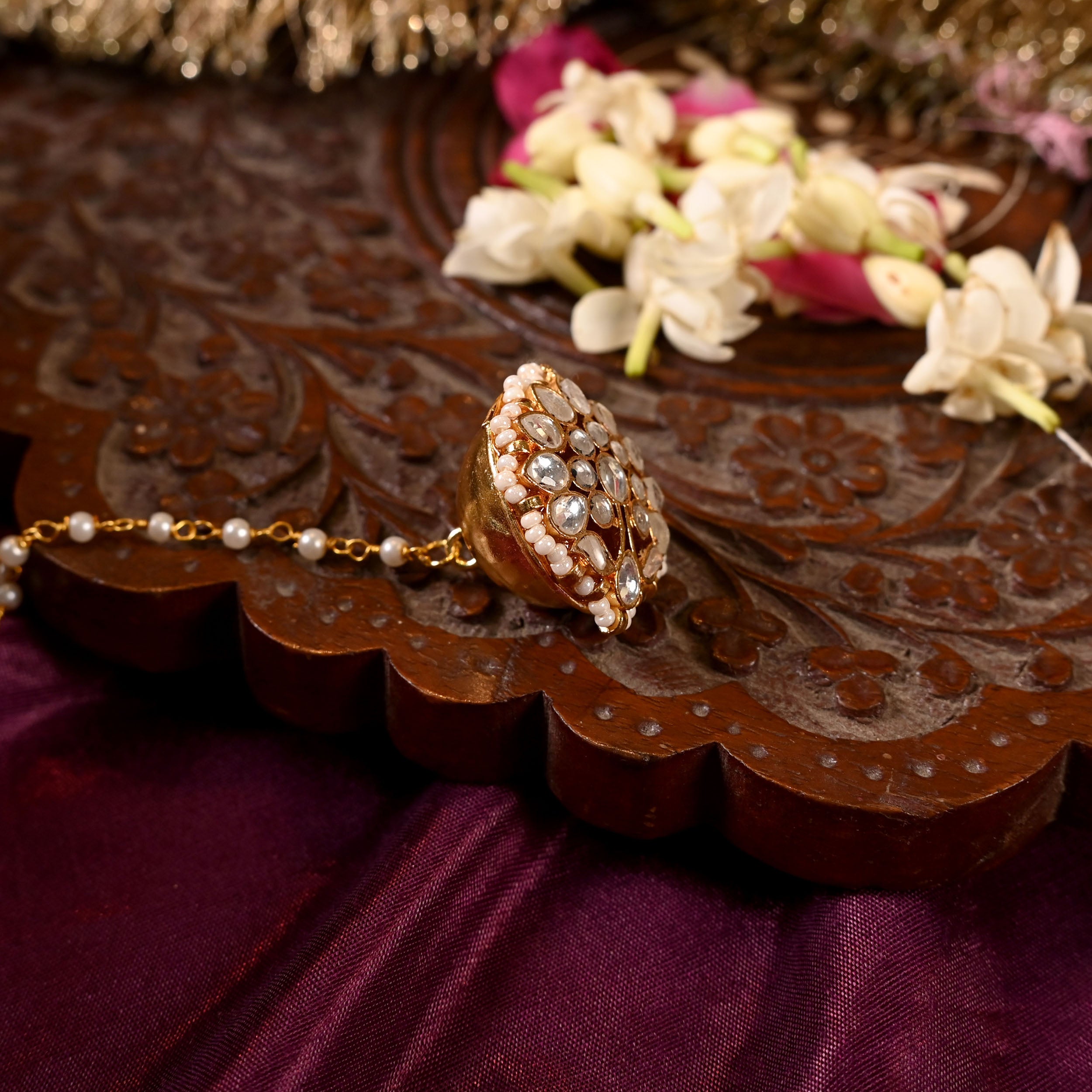 SJT1009- White Colour Gold Plated Jadau Kundan Borla