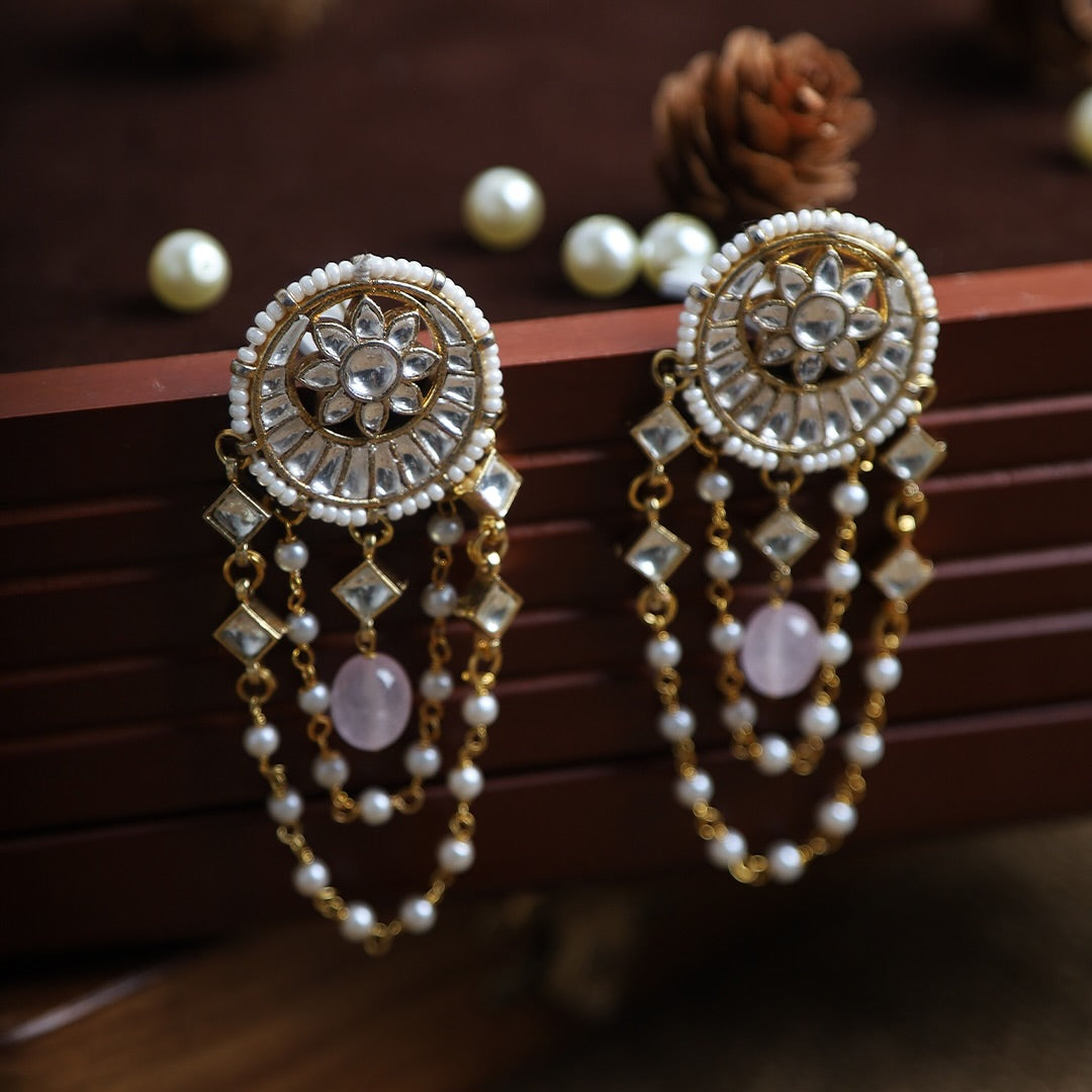 SJE1040- White Colour Gold Plated Jadau Kundan Dangler Earrings
