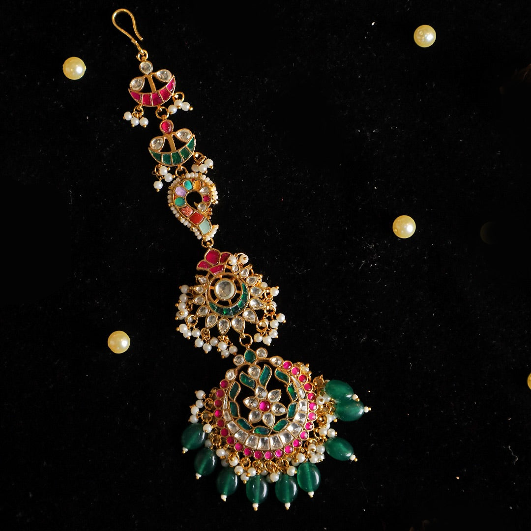 SJT1030- Multi Colour Gold Plated Jadau Kundan Maang Tika