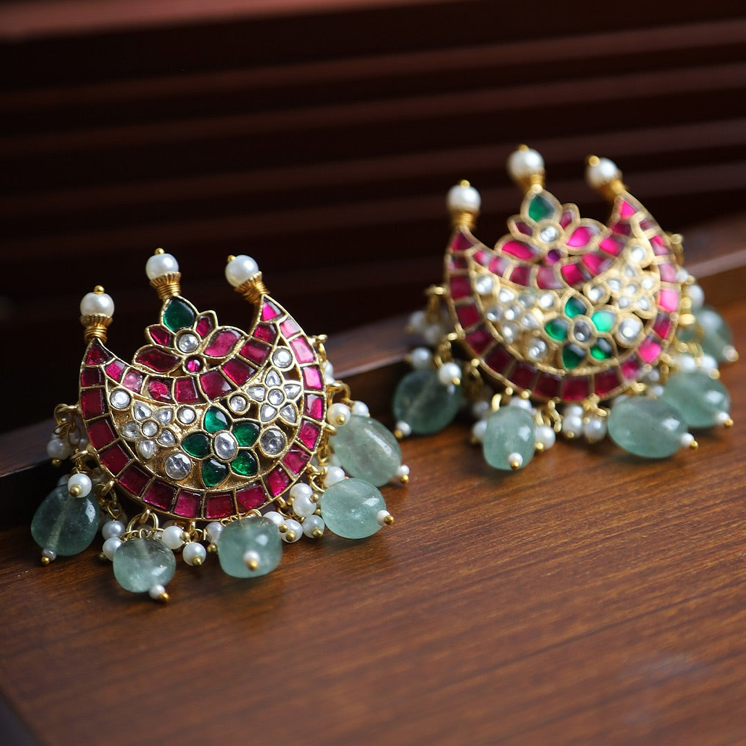SJE1042- Multi Colour Gold Plated Jadau Kundan Stud Earrings