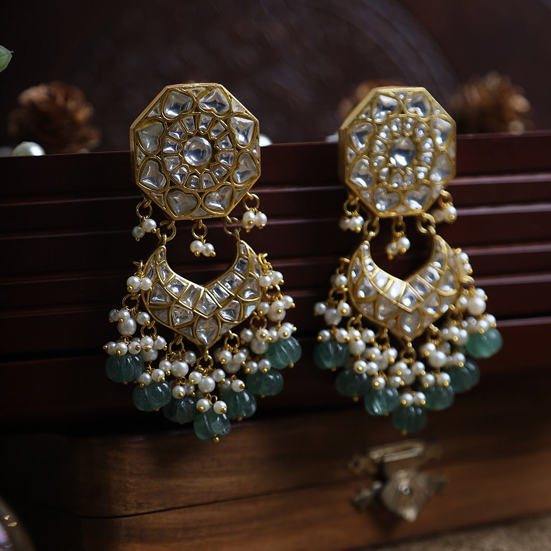 SJE1043- White and Red Colour Gold Plated Jadau Kundan Dangler Earrings