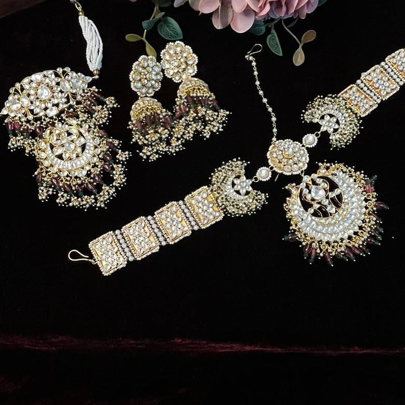 SJMP1008- Aditi Rao Hydari Style White Colour Gold Plated Jadau Kundan Mathapatti
