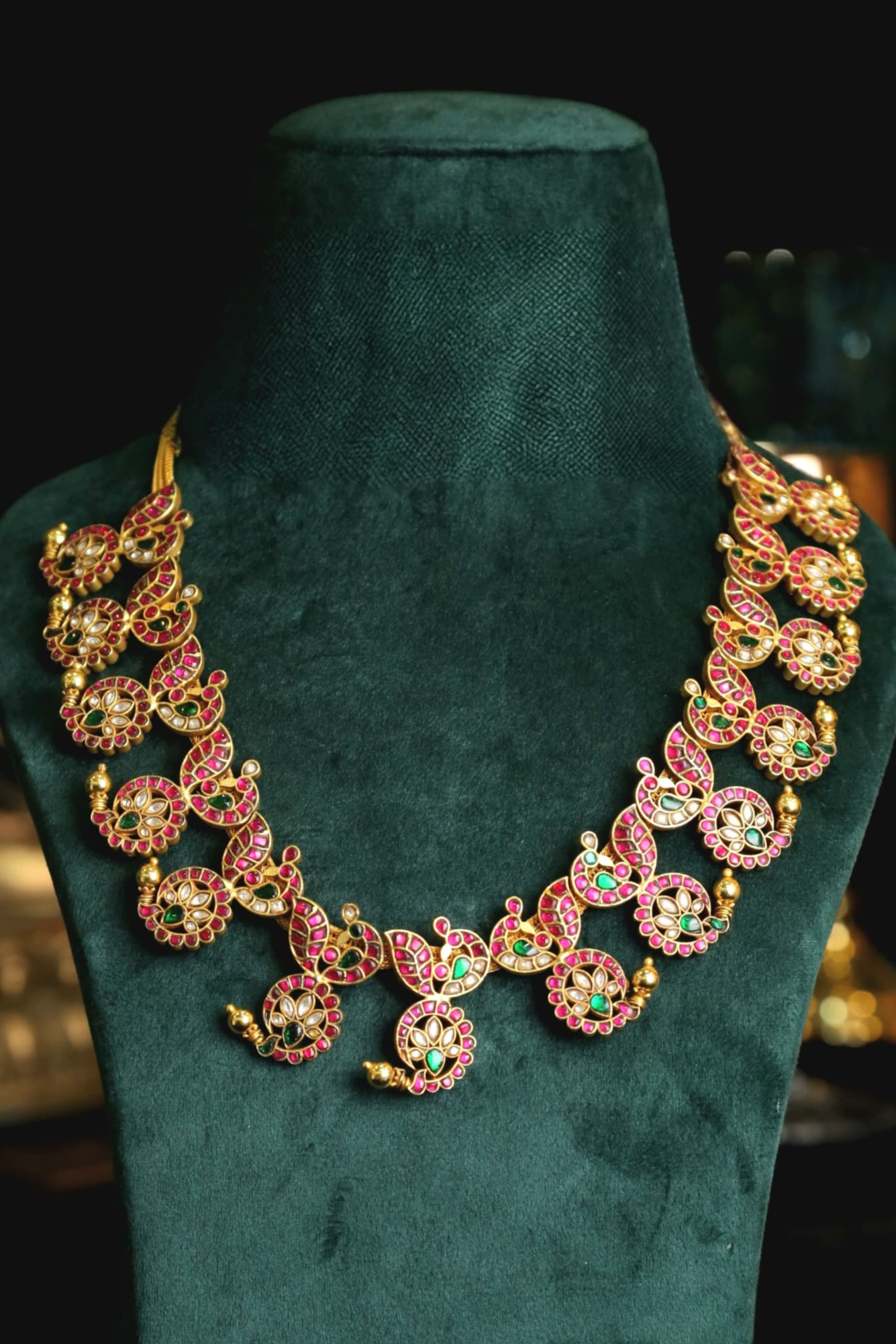SJN1227- Multi Colour Gold Plated Jadau Kundan Temple Long Necklace