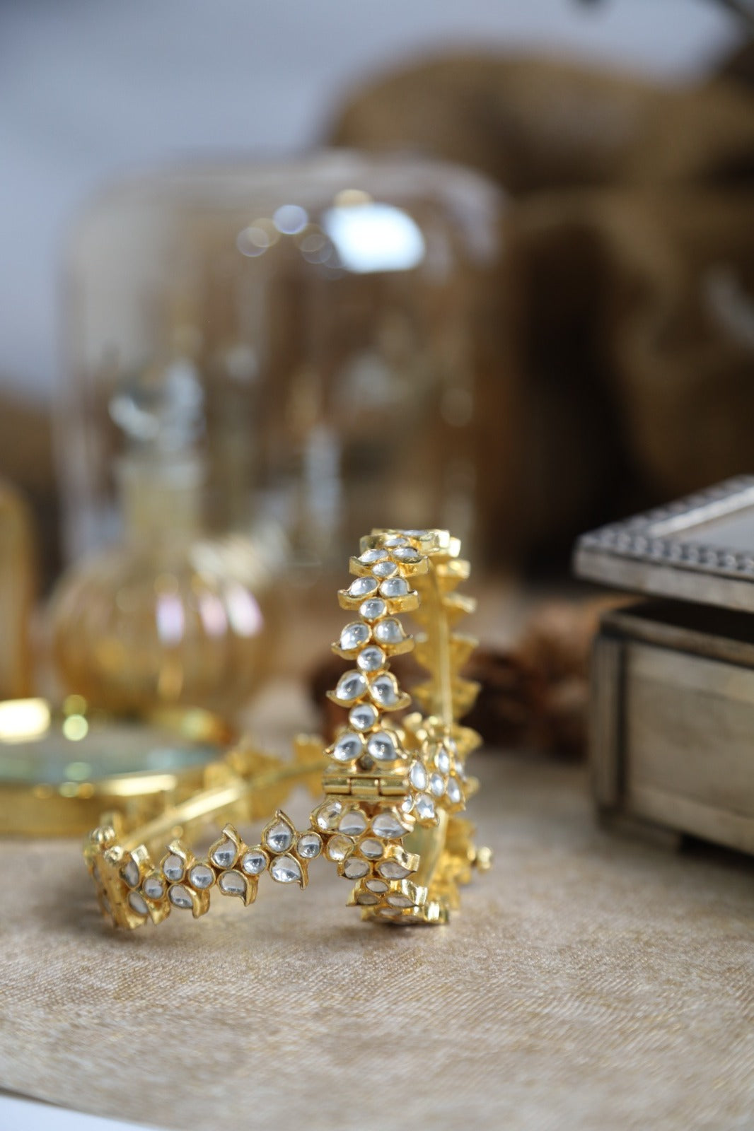 SJB1017- White Colour Gold Plated Jadau Kundan Bangle