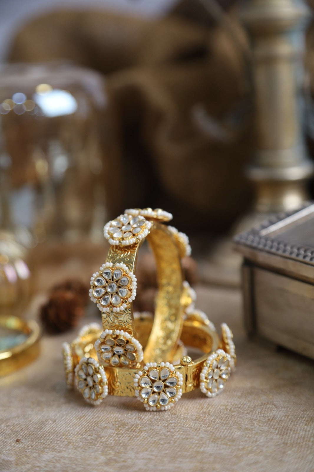SJB1006- White Colour Gold Plated Jadau Kundan Bangle