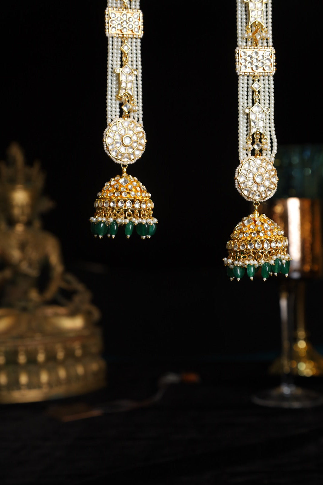 SJE1081- White and Green Colour Gold Plated Jadau Kundan Jhumki Earrings