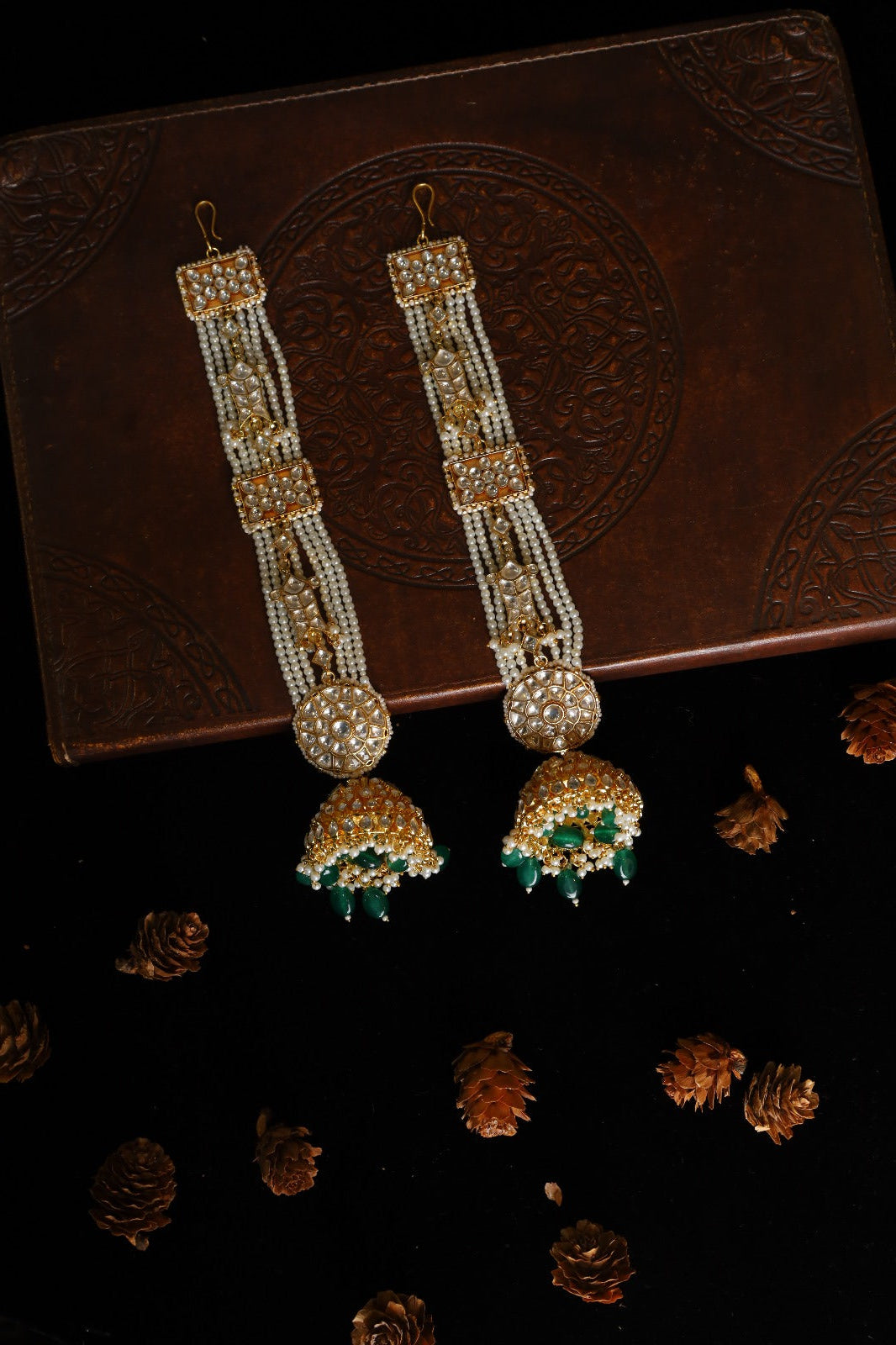 SJE1081- White and Green Colour Gold Plated Jadau Kundan Jhumki Earrings