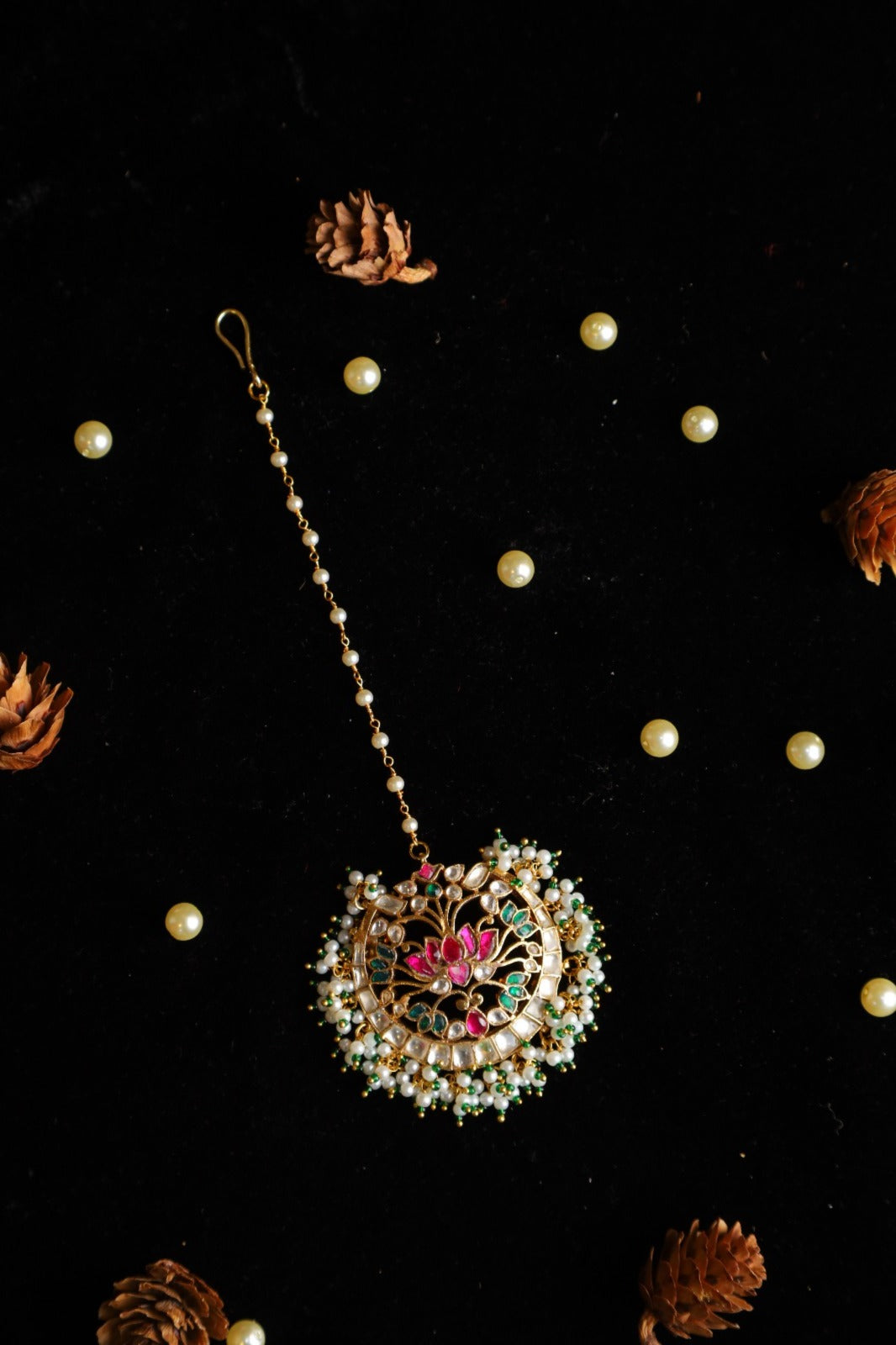 SJT1045- Multi Colour Gold Plated Jadau Kundan Maang Tika