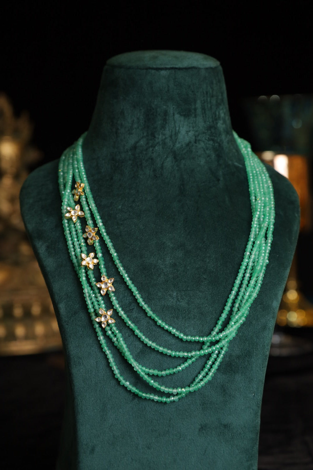 SJN1169- Mint and White Colour Gold Plated Jadau Kundan Groom Mala