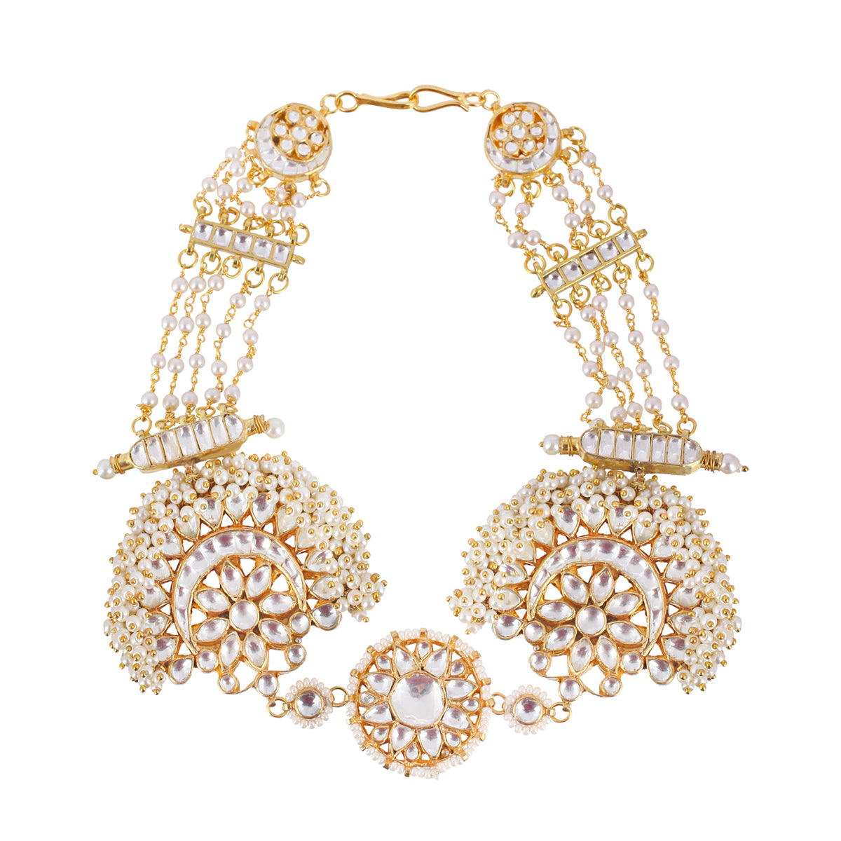 Orchid Studded Kundan Bridal Headband/Sheeshphool