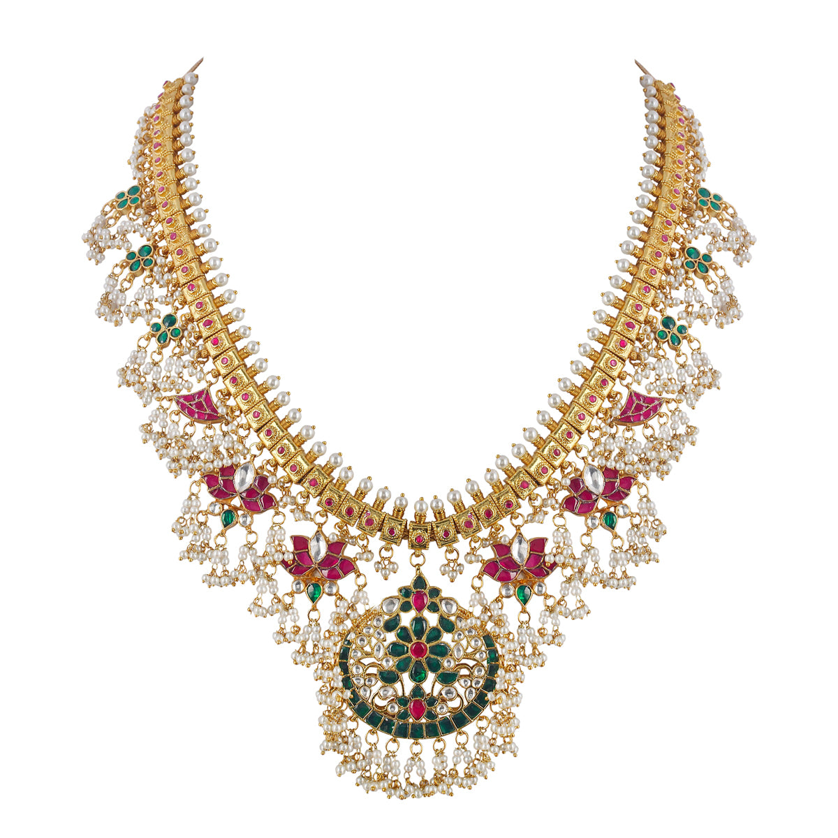 Isabelle Lotua Multi Kundan Red Long Necklace Set