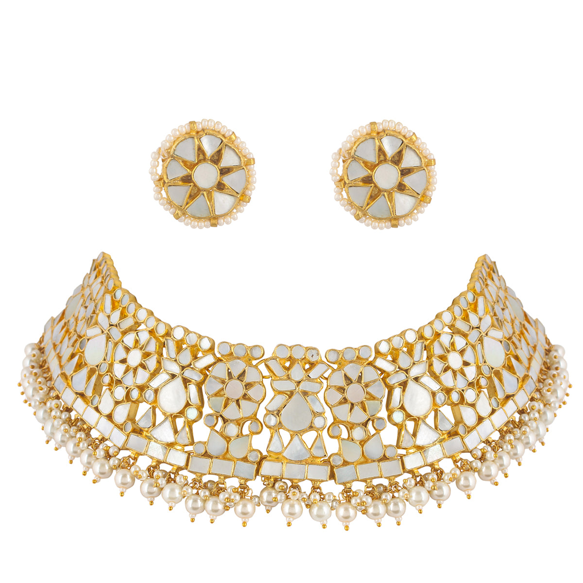 Riya Mother of Peral Necklace Set With Tika