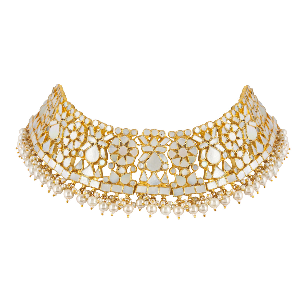 Riya Mother of Peral Necklace Set With Tika