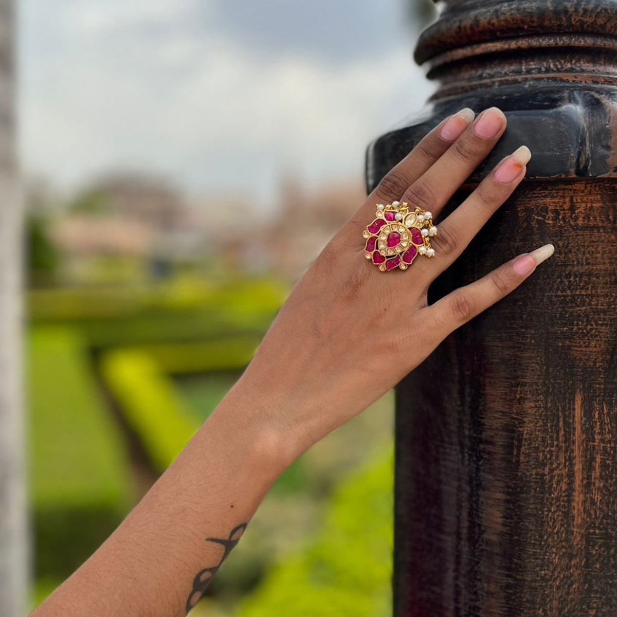 Nikit Kamal Kundan Pink Ring