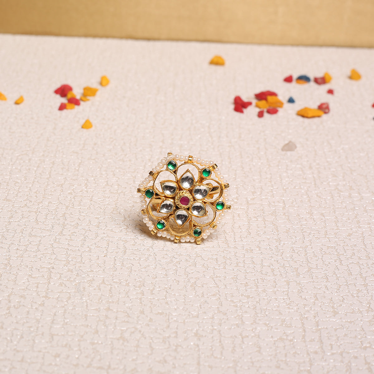 Univ Pushp Gold Plated Jadau Kundan Ring