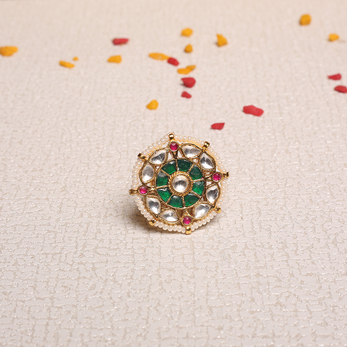 Takshaka old Plated Kundan Green Ring